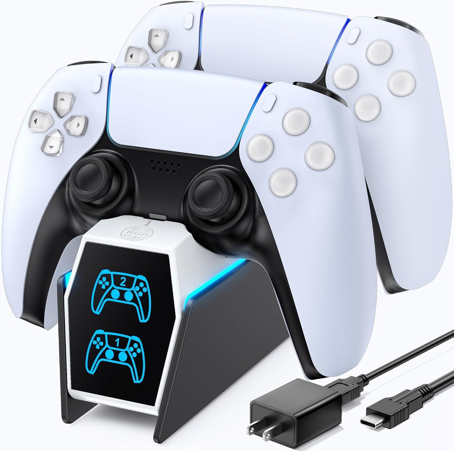 OIVO PS5 Controller Charger with Fast Charging AC Adapter, PS5 Controller Charging Station Stand for Playstation 5, Docking Station Replacement for PS 5 Accessories Kits