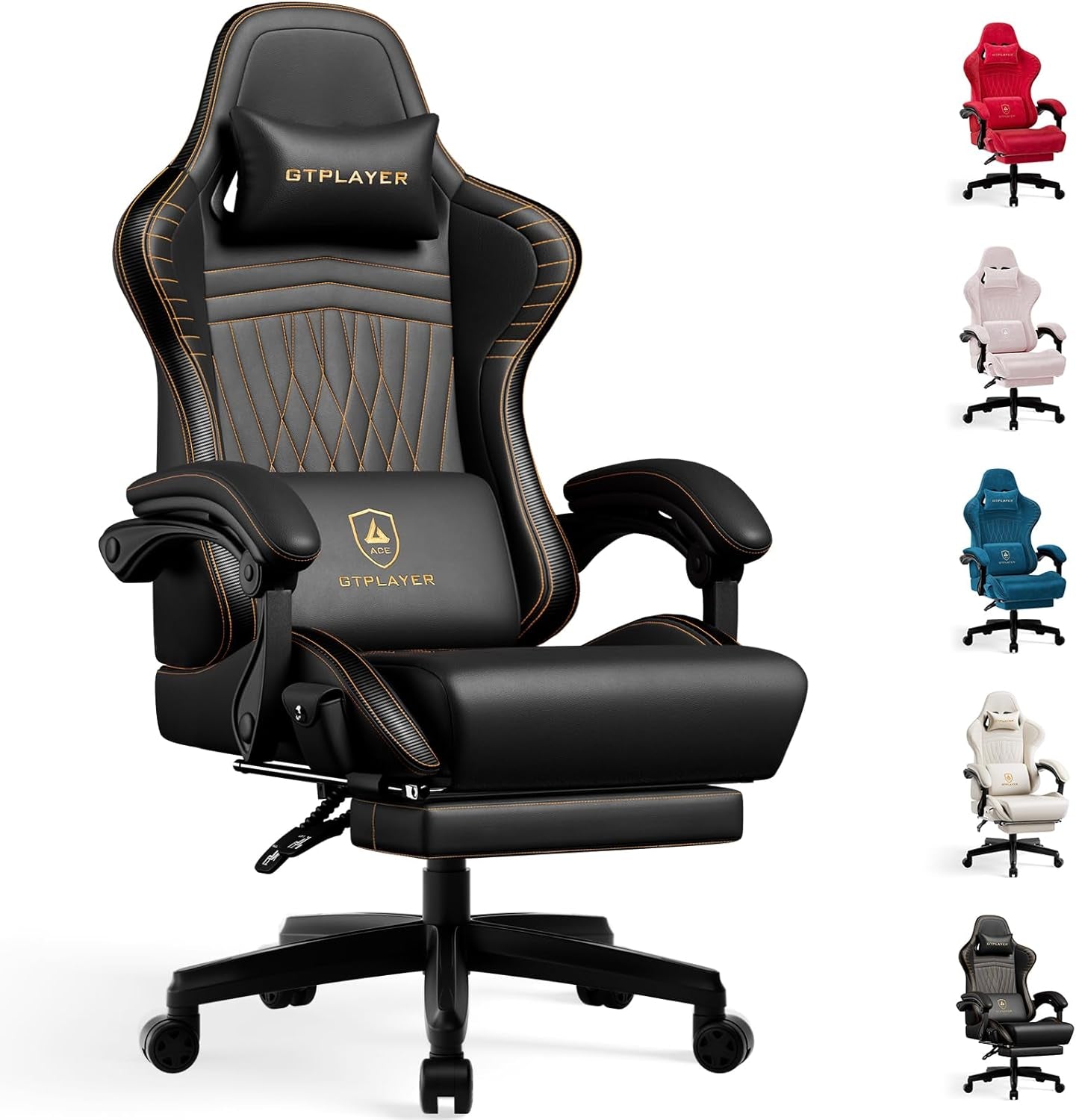 GTPLAYER Gaming Chair for Adults, Ergonomic Computer Game Chairs with Speakers, Footrest & Linkage Armrest, Reclining High Back Silla Gamer for Home Office, Ace Pro, Off-White
