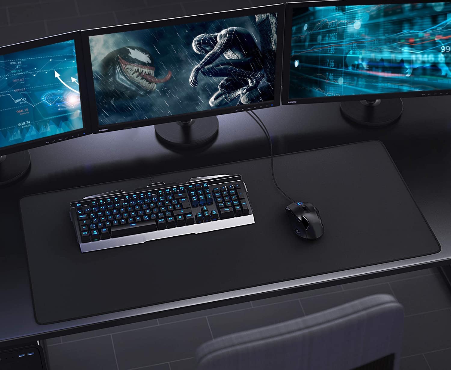 Large Mouse Pad, (31.5X11.8In) Durable Non-Slip Natural Rubber Base Desk Mousepad with Stitched Edges, Waterproof Computer Keyboard Pad Mat for Esports Pros/Gamer/Desktop/Office/Home - Black