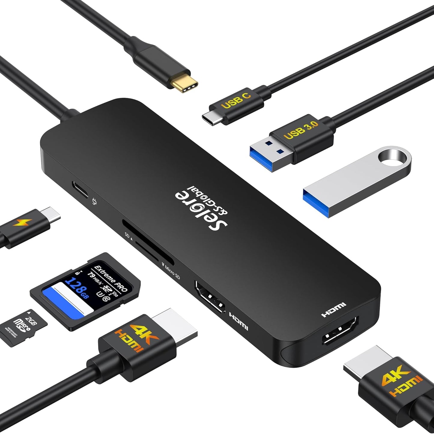 USB C Docking Station Dual HDMI Monitor, USB C to Dual HDMI Adapter with 2HDMI Ports, PD Charging, Sd/Microsd, USB A&C 3.0 Ports, Laptop Docking Station for Dell Xps/Hp/Lenovo/Surface/Yoga Etc