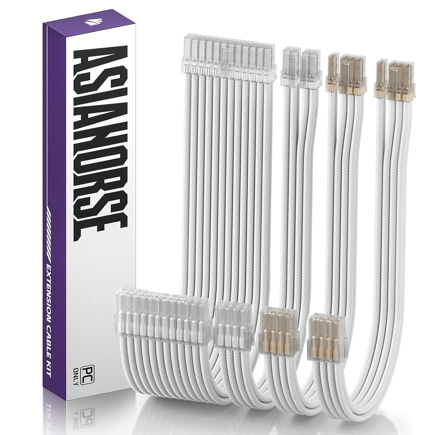 Asiahorse 16AWG PSU Cable Extension Sleeved Custom Mod GPU PC Audio Video Power Supply Soft Braided Cables with Two Color Comb Kit 24P/8P to 6+2P/ 8P to 4+4P 30CM