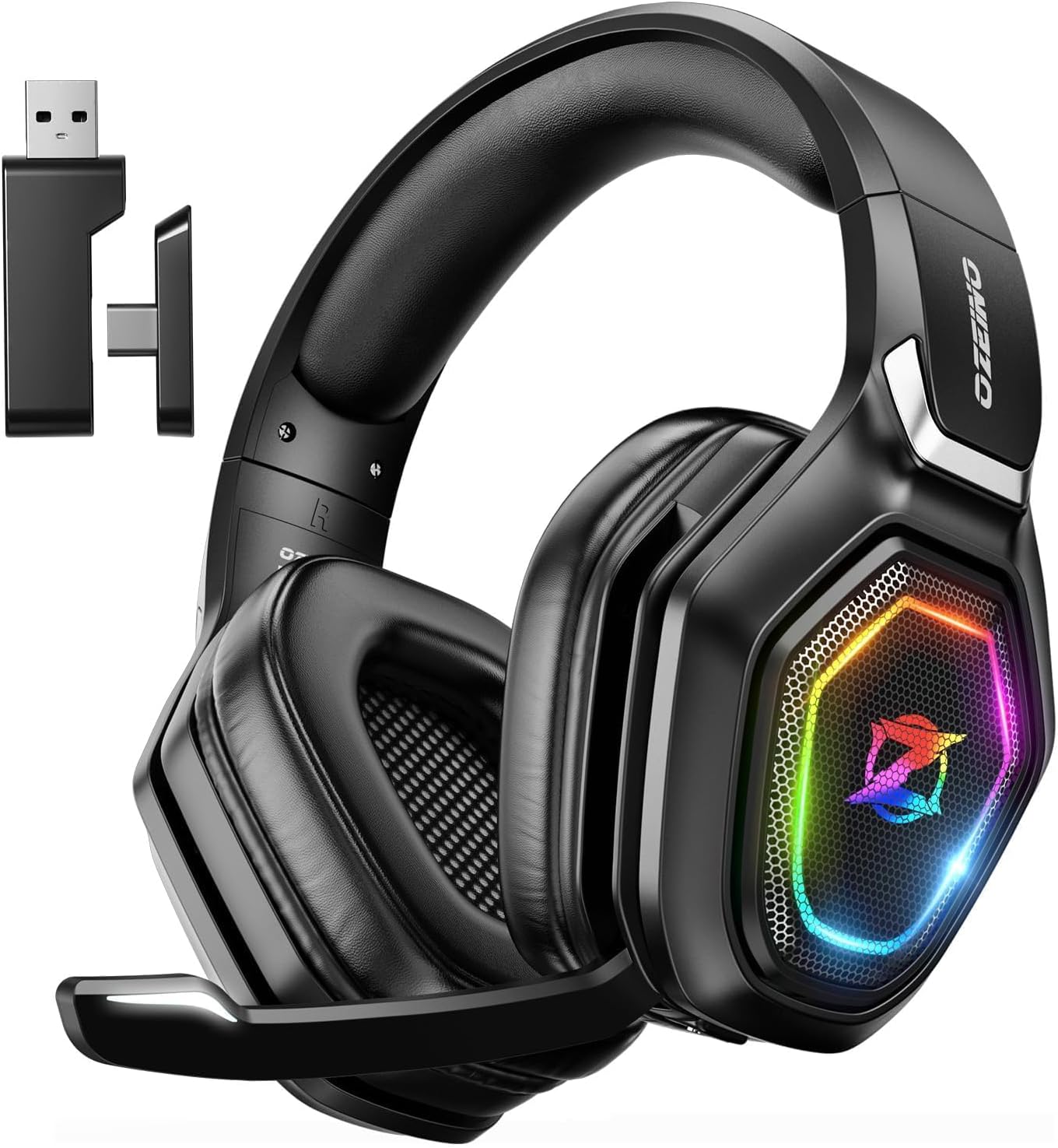 Ozeino 2.4Ghz Wireless Gaming Headset for PC, Ps5, Ps4 - Lossless Audio USB & Type-C Ultra Stable Gaming Headphones with Flip Microphone, 40-Hr Battery Gamer Headset for Switch, Laptop, Mobile, Mac