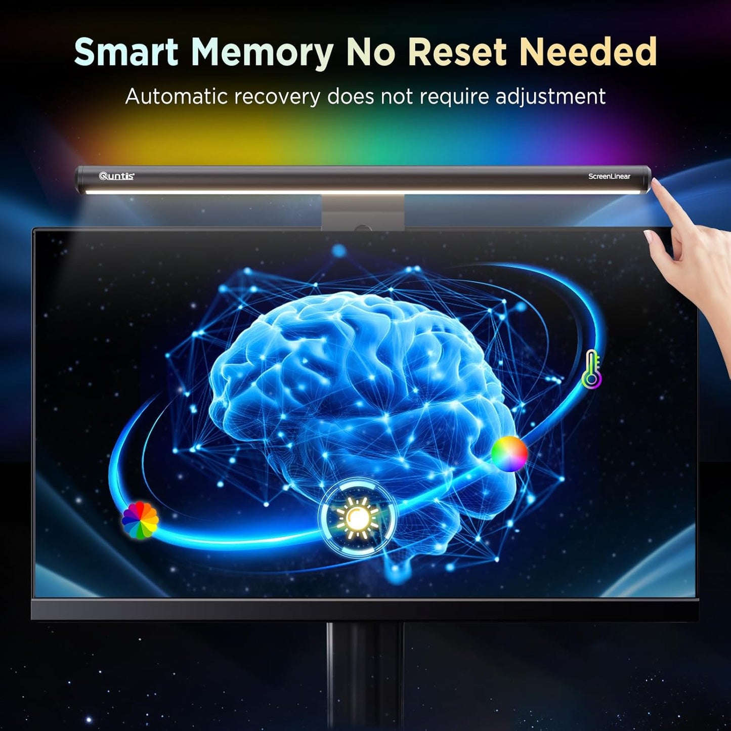 Quntis Monitor Light Bar 15.7", 24 RGB Backlight Modes for Lmmersive Gaming Ambience, 900 Lux Glare-Free Computer Screen Lamp, High CRI 95 Eye Care Desk Light for Home Office