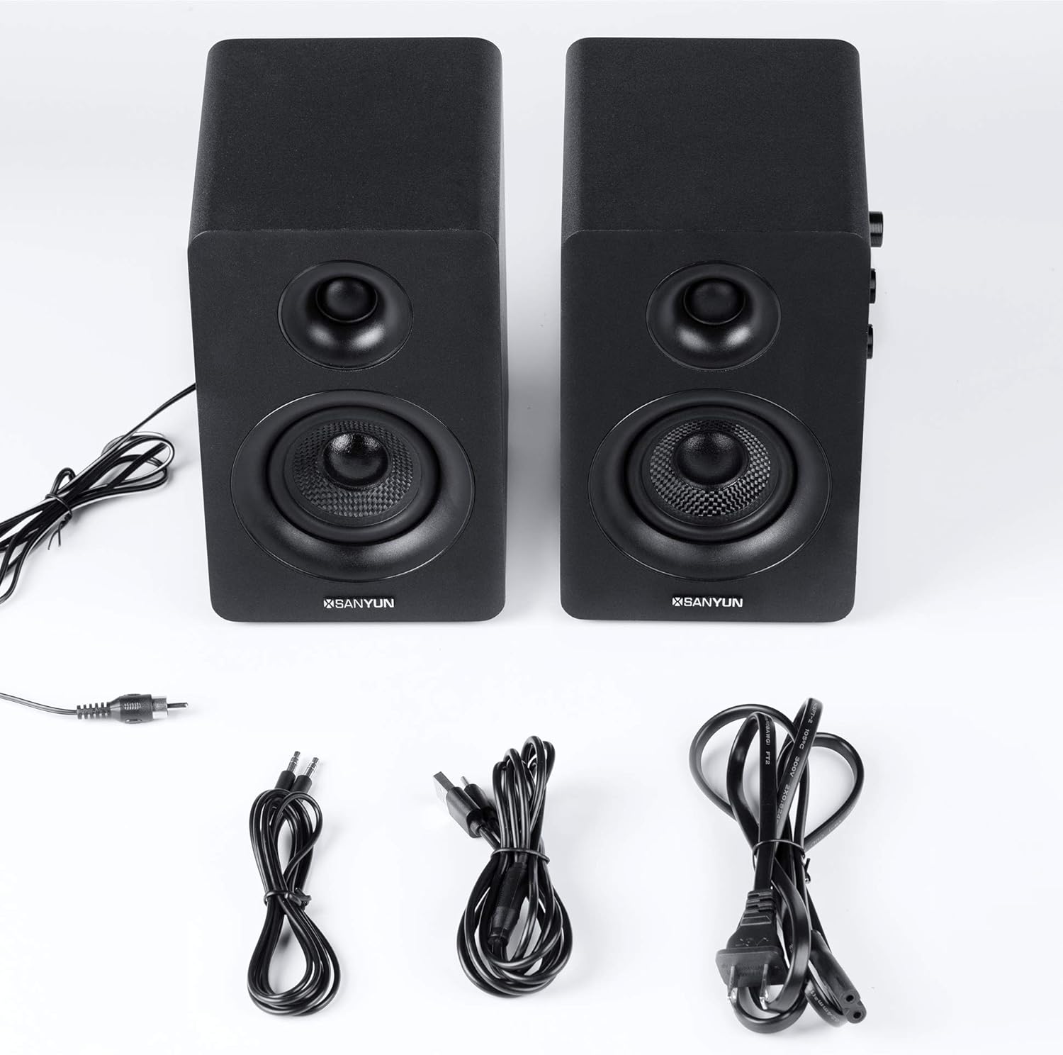 Sanyun SW208 3" Active Bluetooth 5.0 Bookshelf Speakers – 60W Carbon Fiber Speaker Unit - Built-In 24Bit DAC - Dynamic 3D Surround Sound – 2.0 Computer PC Monitor Gaming Speakers (Pair, Black)