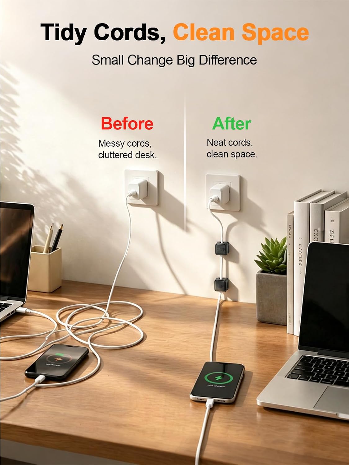 8 Pack Cord Organizer Holder,Costop Strong Adhesive under Desk Cable Management,Magnetic Cable Clips,Wire Holder Keeper Organizer Neatly for Home,Office,Car,Desk,Nightstand,Desktop