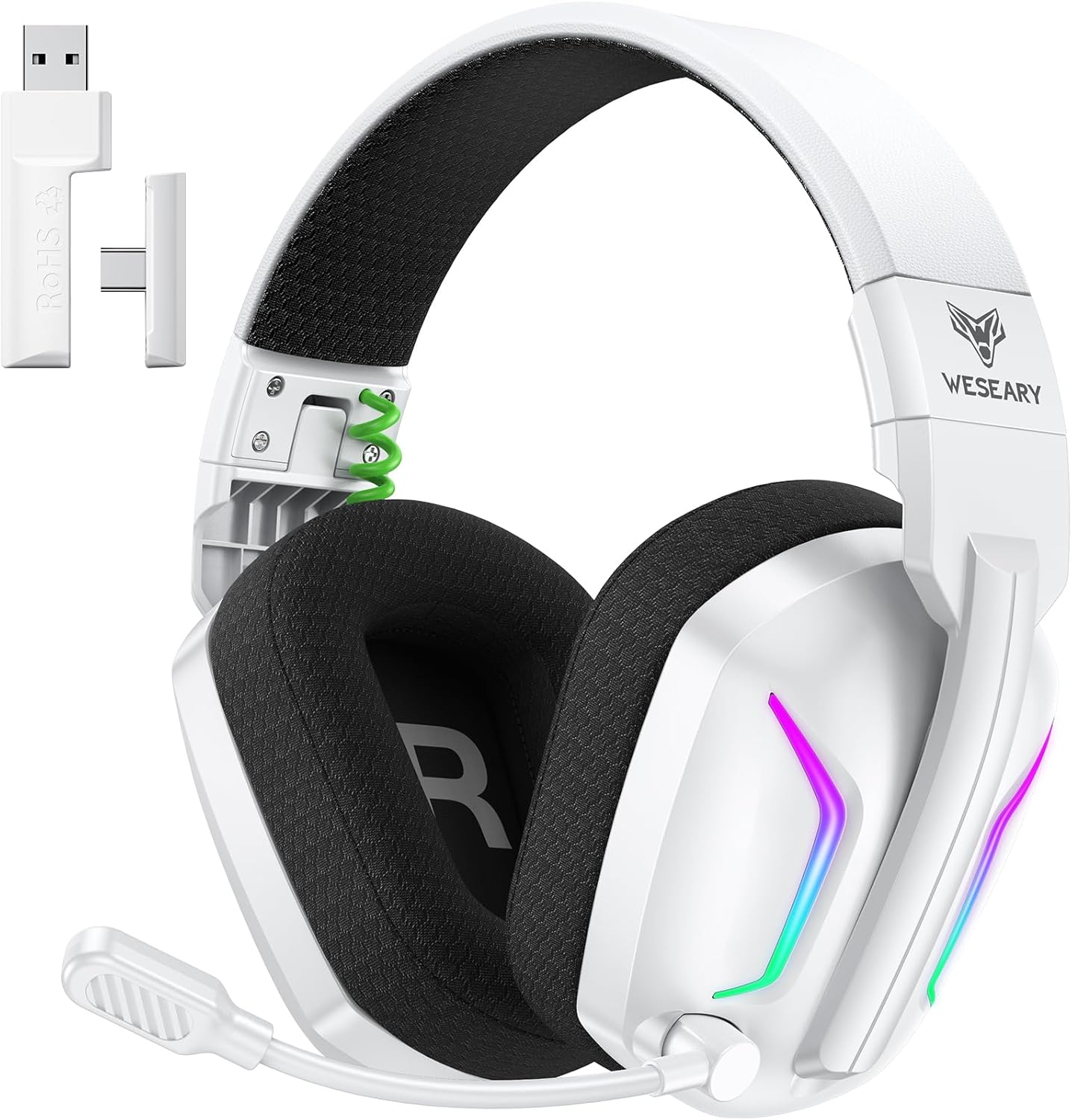 WESEARY Wireless Gaming Headset for PS5, PS4, PC, Switch & Mac, 20Ms Ultra-Low Latency, 2.4Ghz USB & Bluetooth 5.4 Gaming Headphones with Mic, 50H Battery Life, 3D Spatial Audio, Dynamic Lighting