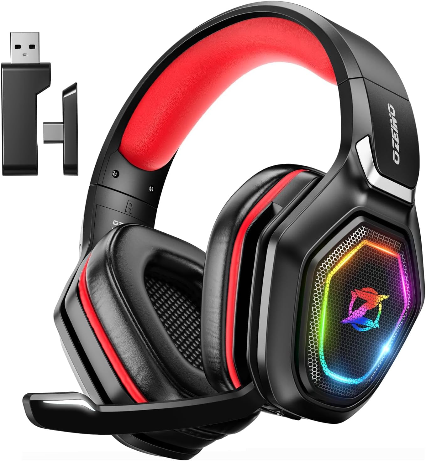 Ozeino 2.4Ghz Wireless Gaming Headset for PC, Ps5, Ps4 - Lossless Audio USB & Type-C Ultra Stable Gaming Headphones with Flip Microphone, 40-Hr Battery Gamer Headset for Switch, Laptop, Mobile, Mac