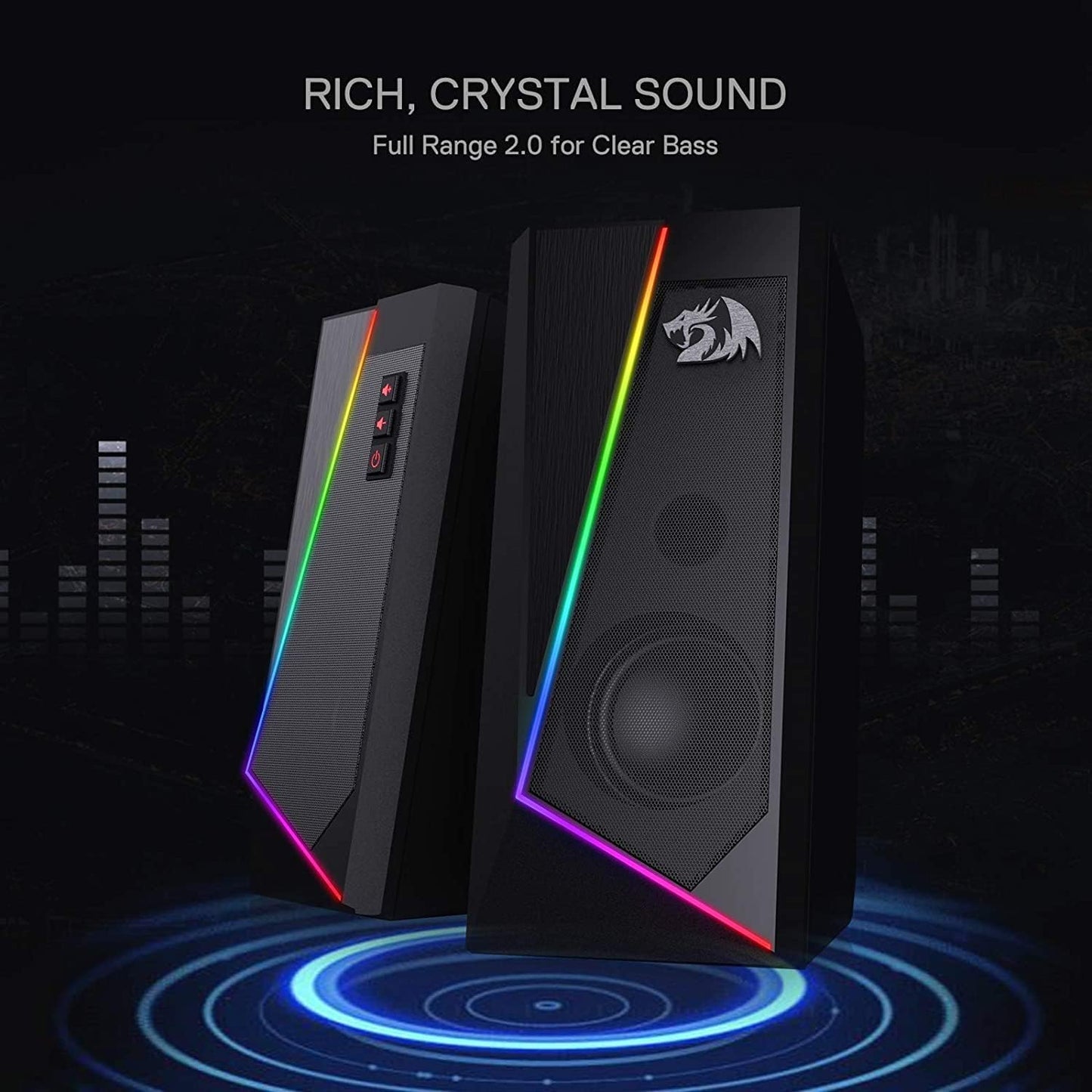 Redragon GS520 RGB Desktop Speakers, 2.0 Channel PC Computer Stereo Speaker with 6 Colorful LED Modes, Enhanced Sound and Easy-Access Volume Control, USB Powered W/ 3.5Mm Cable