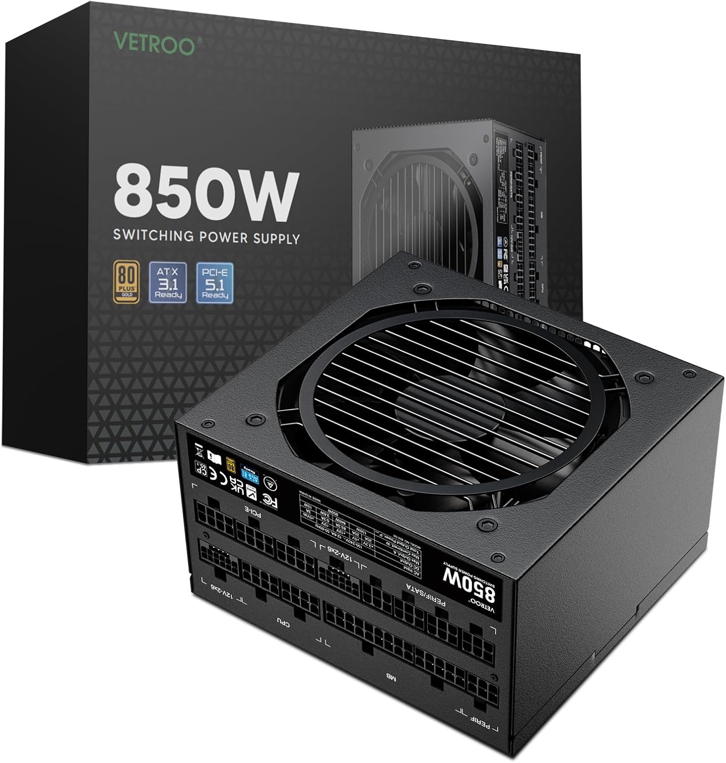 Vetroo 1000W White Power Supply ATX 3.1 Ready Dual Pcie 5.1, 80 plus Gold Full Modular, Eco Mode with 120Mm FDB Fan, Compact Size, 10 Year Warranty for Gaming PC