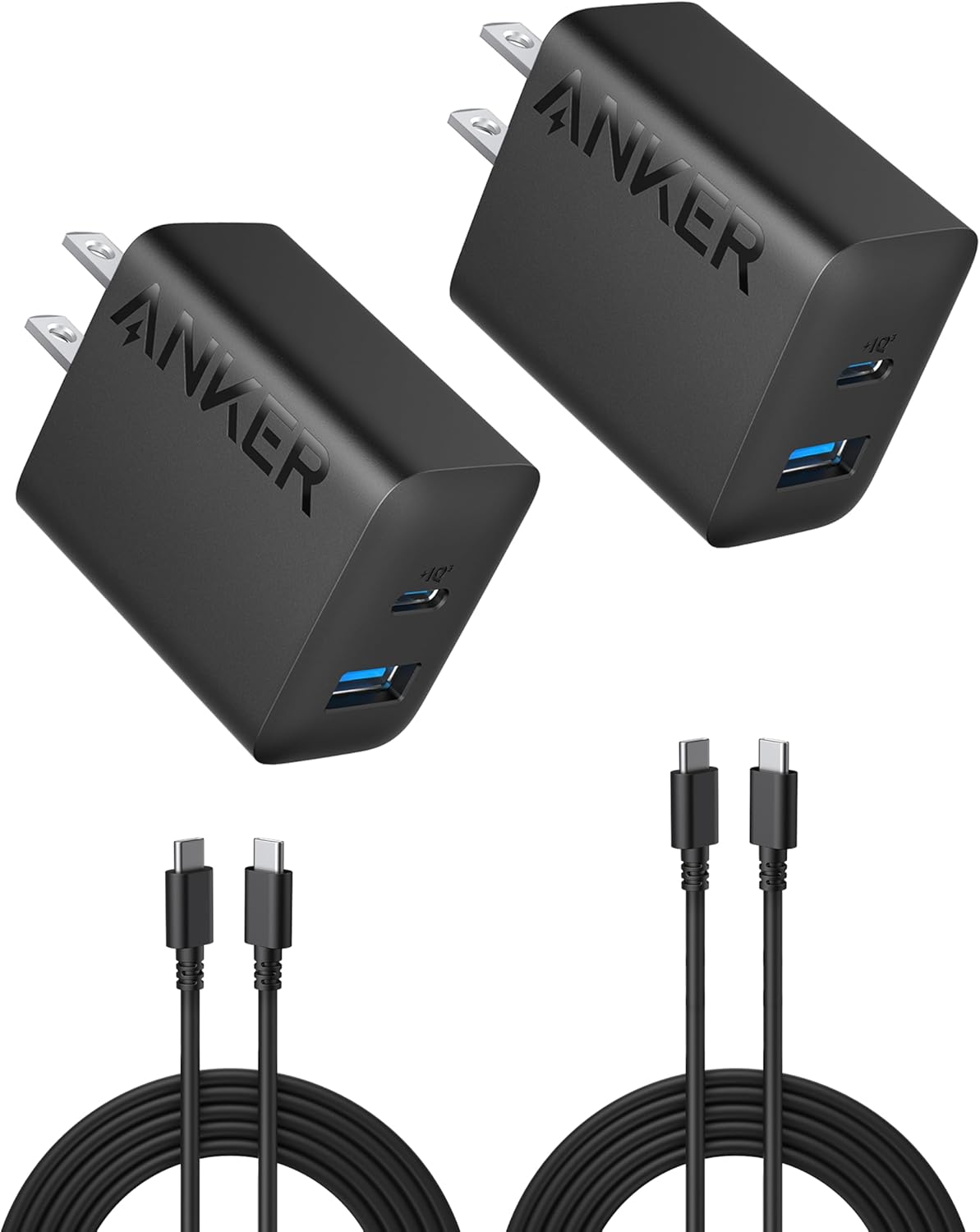 Anker Iphone Charger, 2-Pack 20W Fast USB C Charger Block, Type C Charger Fast Charging for Iphone 17/17 Pro Max/16 Series/Ipad Pro and More (Black, 2 Pack & 2 Cable)