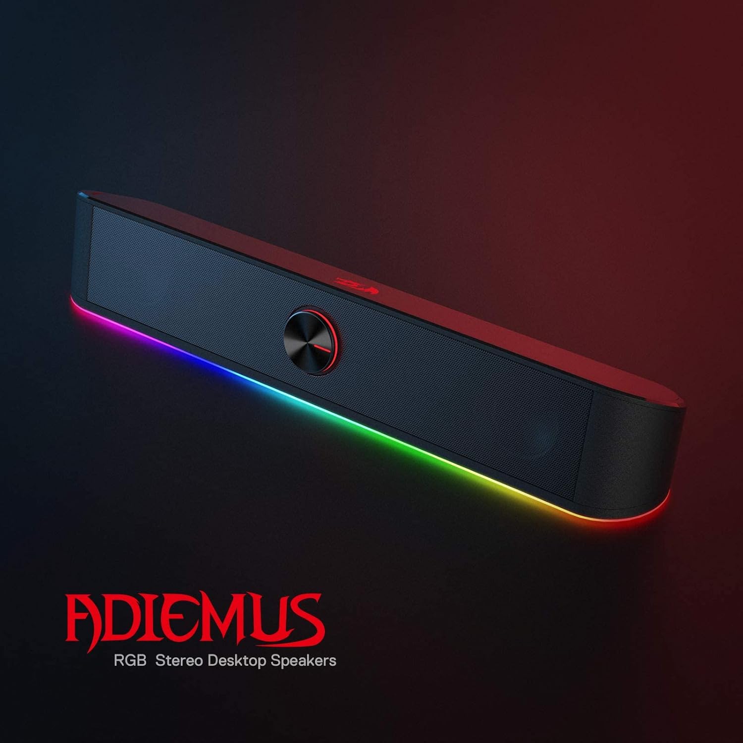 Redragon GS560 RGB Desktop Soundbar, 2.0 Channel Computer Speaker with Dynamic Lighting Bar Audio-Light Sync/Display, Touch-Control Backlit with Volume Knob, USB Powered W/ 3.5Mm Cable, Black