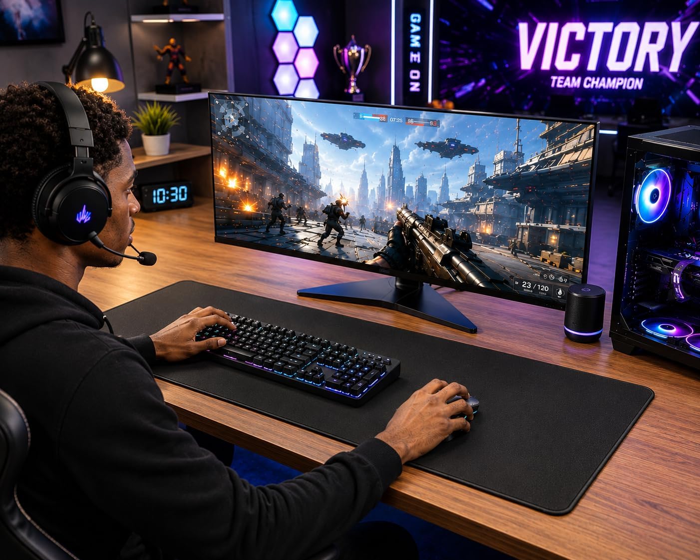KTRIO Large Gaming Mouse Pad Desk Mat for Gamer, 31.5" X 11.8", Black | Superior Micro-Weave Cloth for Precise Control, Non-Slip Rubber Base, Durable Stitched Edges, Water-Resistant Coating