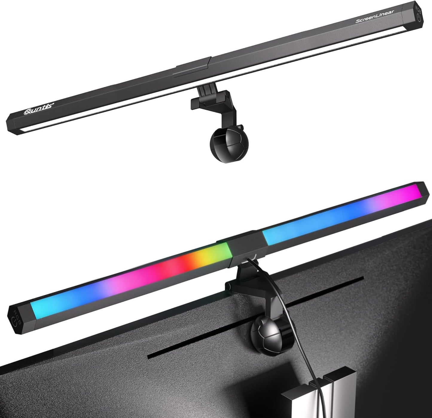 Quntis Monitor Light Bar 15.7", 24 RGB Backlight Modes for Lmmersive Gaming Ambience, 900 Lux Glare-Free Computer Screen Lamp, High CRI 95 Eye Care Desk Light for Home Office