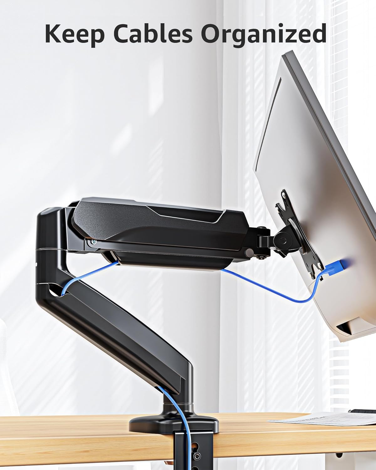 MOUNTUP Single Monitor Desk Mount Holds Screen up to 32 Inch, Height Adjustable Monitor Arm, Full Motion Computer Monitors Stand with Clamp/Grommet Base, VESA Mounts Fit 4.4-17.6Lbs Computer, Black