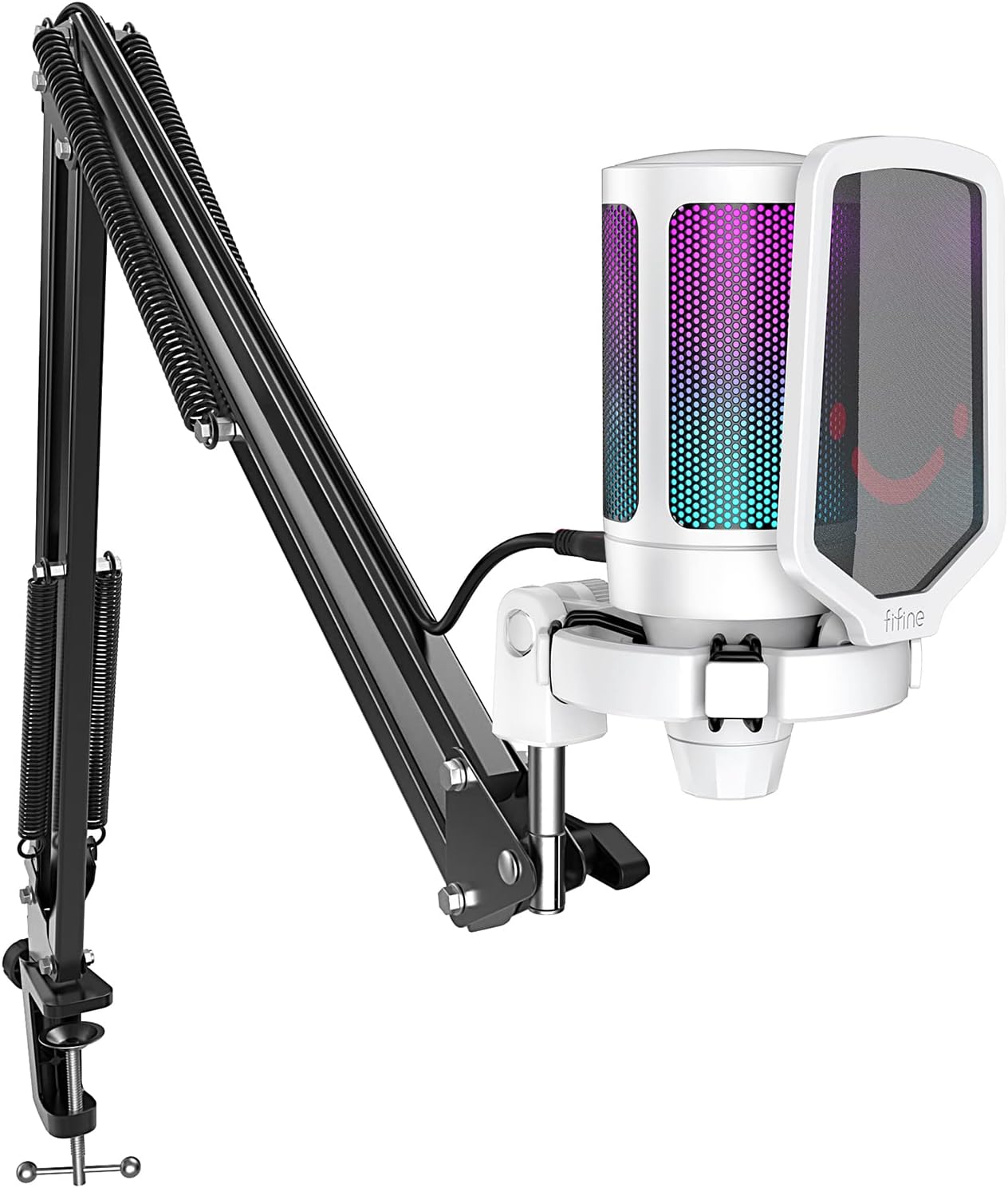 FIFINE Gaming PC USB Microphone, Podcast Condenser Mic with Boom Arm, Pop Filter, Mute Button for Streaming, Twitch, Online Chat, RGB Computer Mic for PS4/5 PC Gamer Youtuber-Ampligame A6T