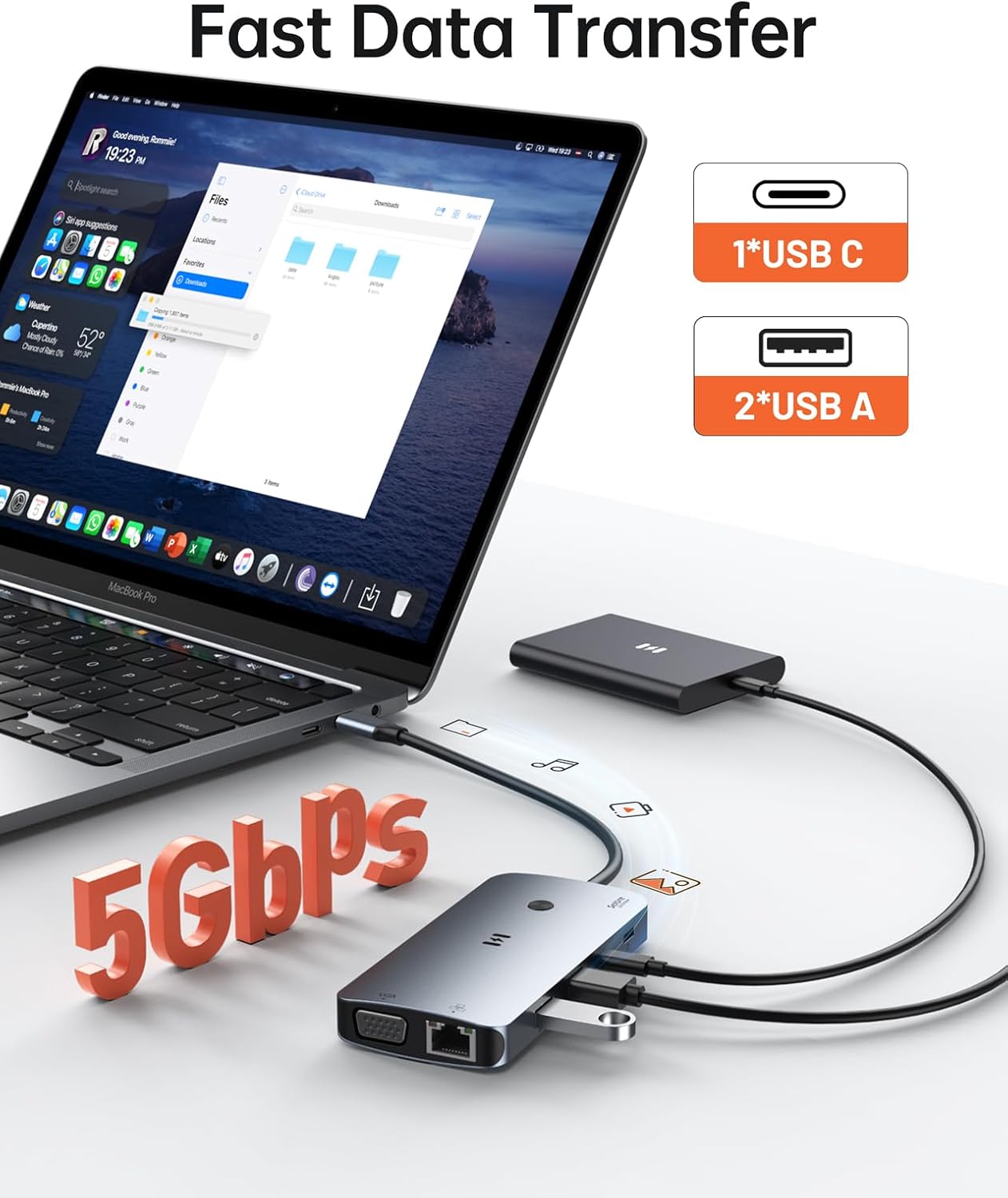 USB C Docking Station Dual Monitor Adapter, Selore Laptop Docking Station 3 Monitors Quad Display with 2 HDMI, DP, VGA, Ethernet, 3 USB A&C 3.0, 100W PD, USB C Hub Dongle for DELL, HP and More
