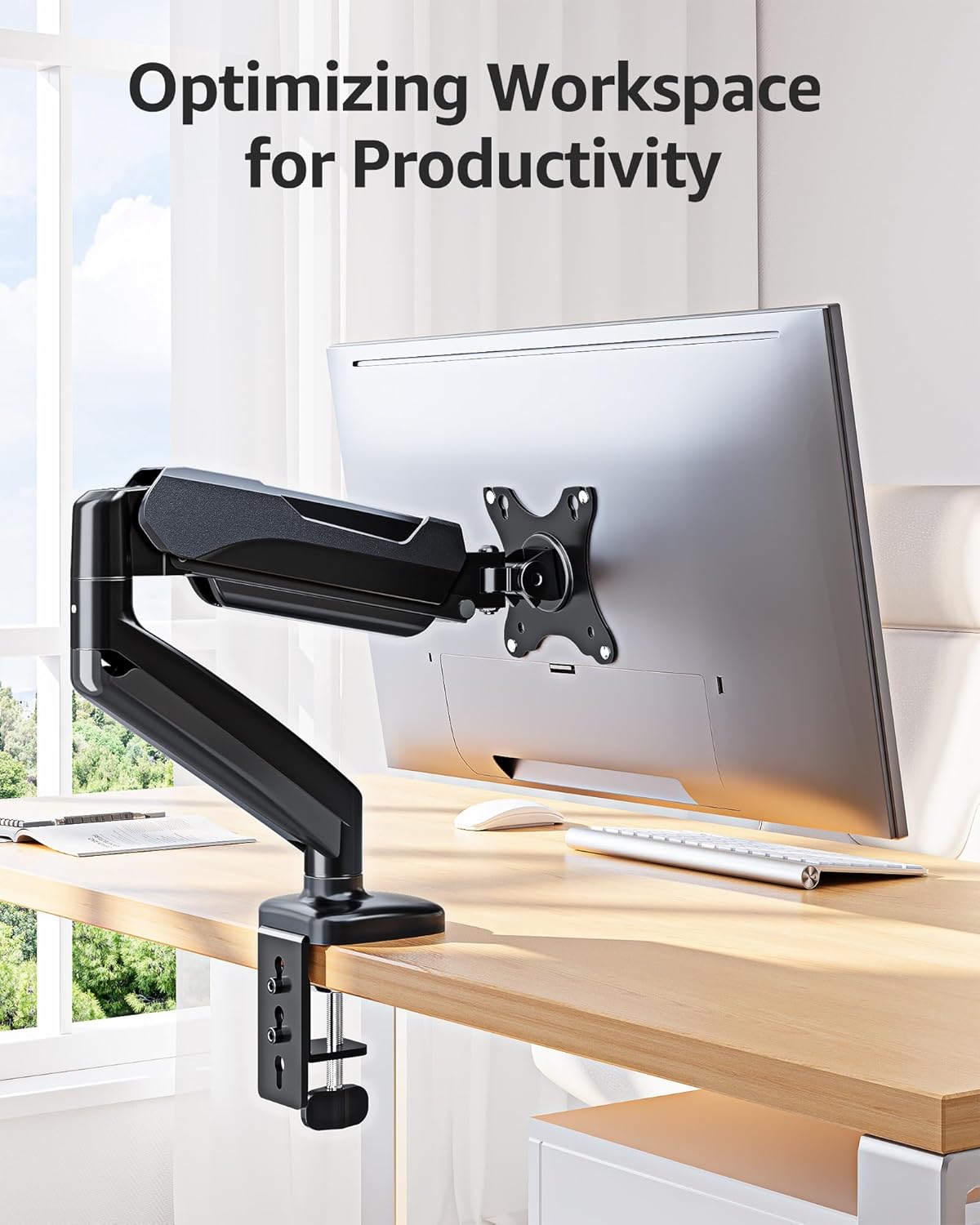 MOUNTUP Single Monitor Desk Mount Holds Screen up to 32 Inch, Height Adjustable Monitor Arm, Full Motion Computer Monitors Stand with Clamp/Grommet Base, VESA Mounts Fit 4.4-17.6Lbs Computer, Black