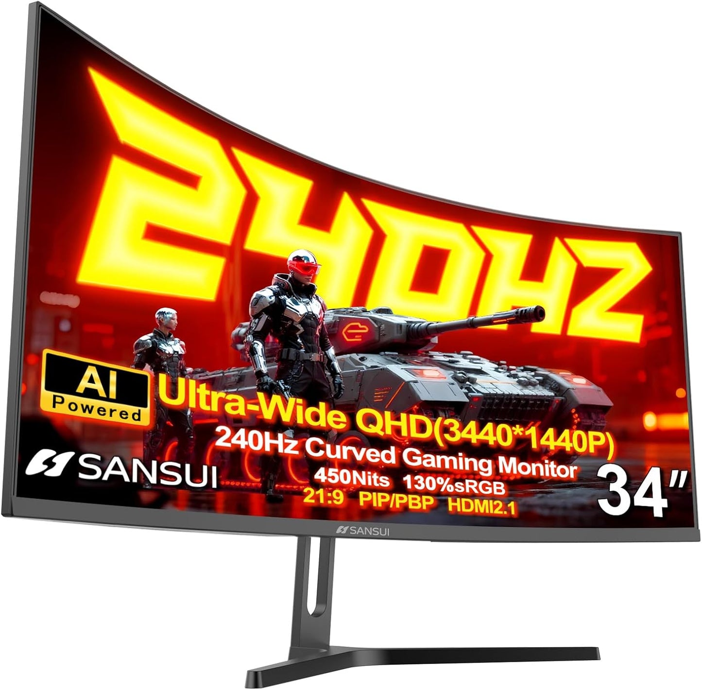 SANSUI 32-Inch Curved Gaming Monitor WQHD 2560 X 1440 180Hz Curved 1500R -Fast Va,1Ms(Od), HDR, 300Nits, Srgb 125%, DCI-P3 95%, Freesync, HDMI X2, Dp1.4X2(Dp Cable Included)