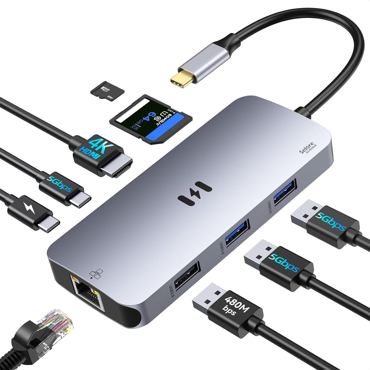 USB C Docking Station Dual Monitor Adapter, Selore Laptop Docking Station 3 Monitors Quad Display with 2 HDMI, DP, VGA, Ethernet, 3 USB A&C 3.0, 100W PD, USB C Hub Dongle for DELL, HP and More