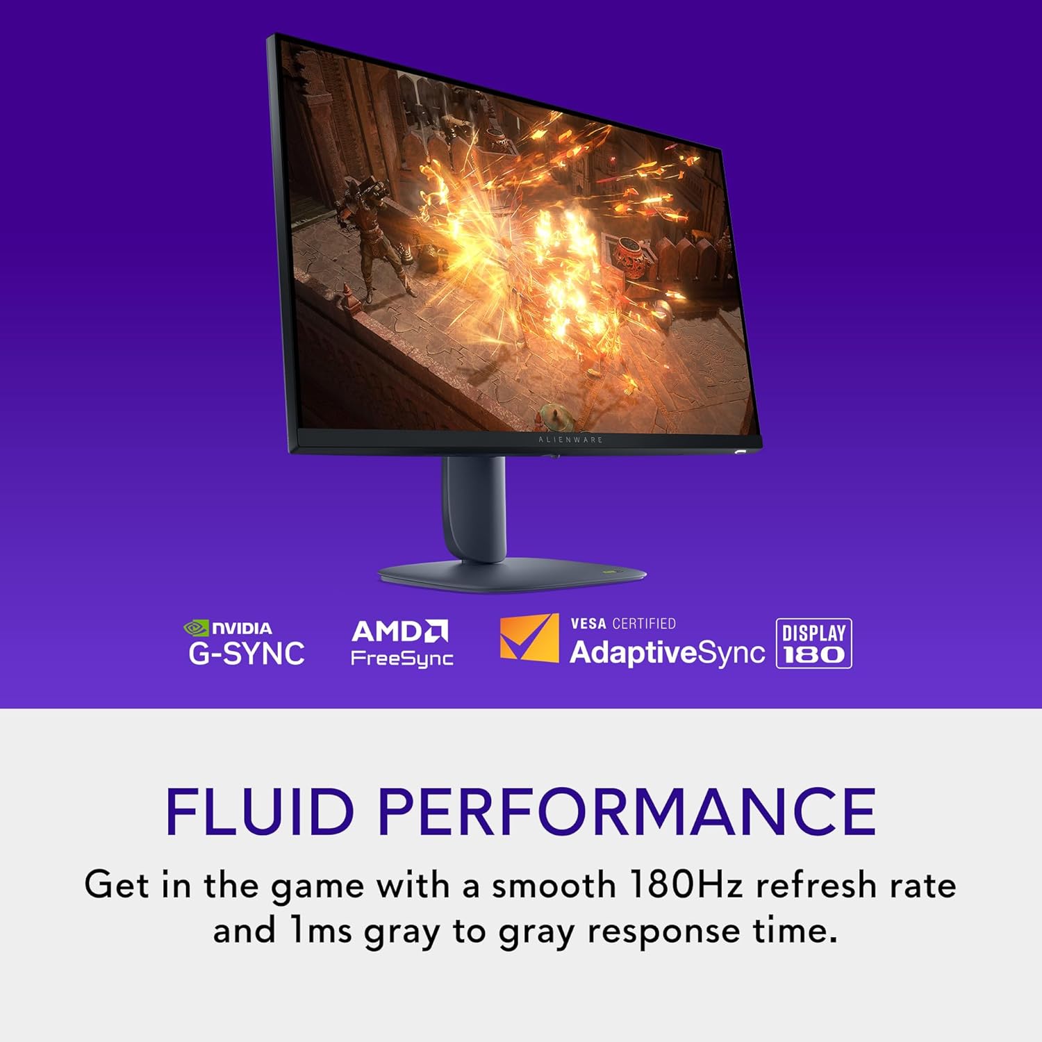Alienware 27 Gaming Monitor - AW2725DM - 27-Inch QHD 180Hz 1Ms Display, IPS, NVIDIA G-SYNC, AMD Freesync, VESA Adaptivesync.