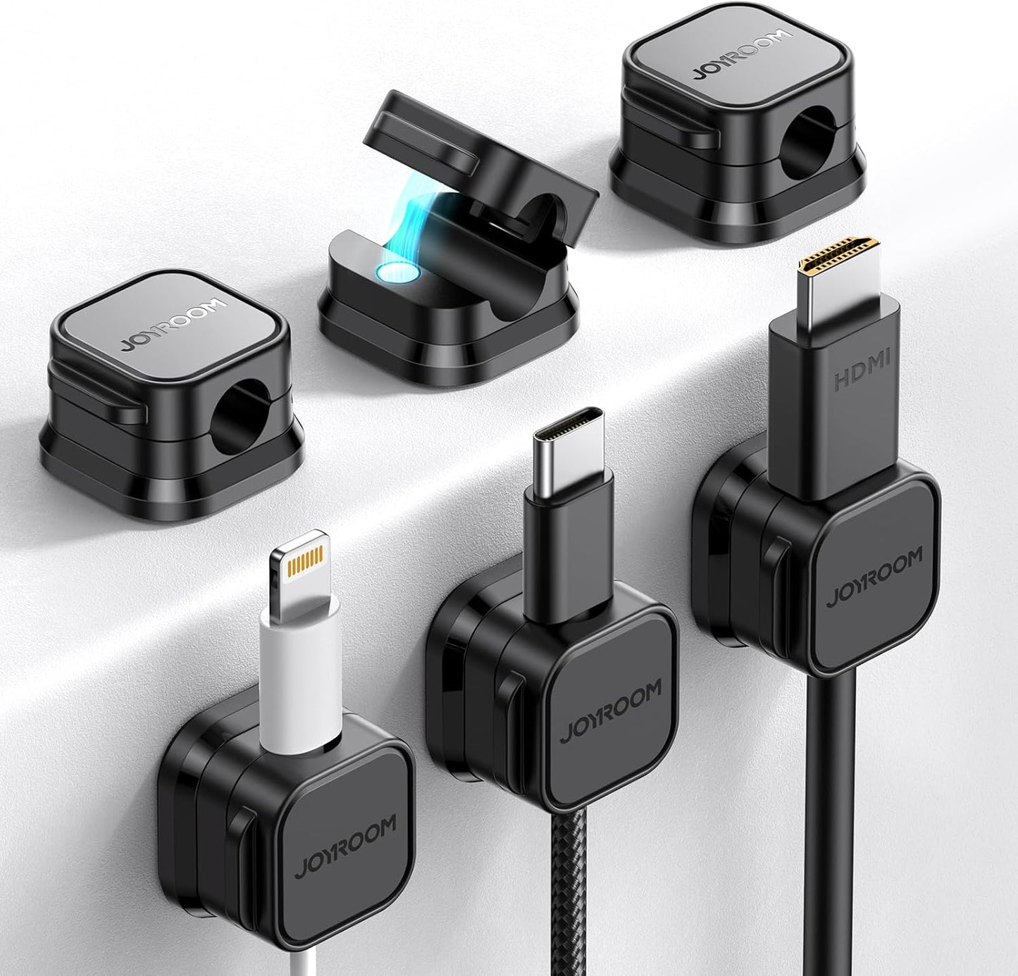 9 Pack Magnetic Cable Clips [Cable Smooth Adjustable] Cord Holder, under Desk Cable Management, JOYROOM Adhesive Wire Holder Keeper Organizer for Home Office Desk Phone Car Wall Desktop Nightstand