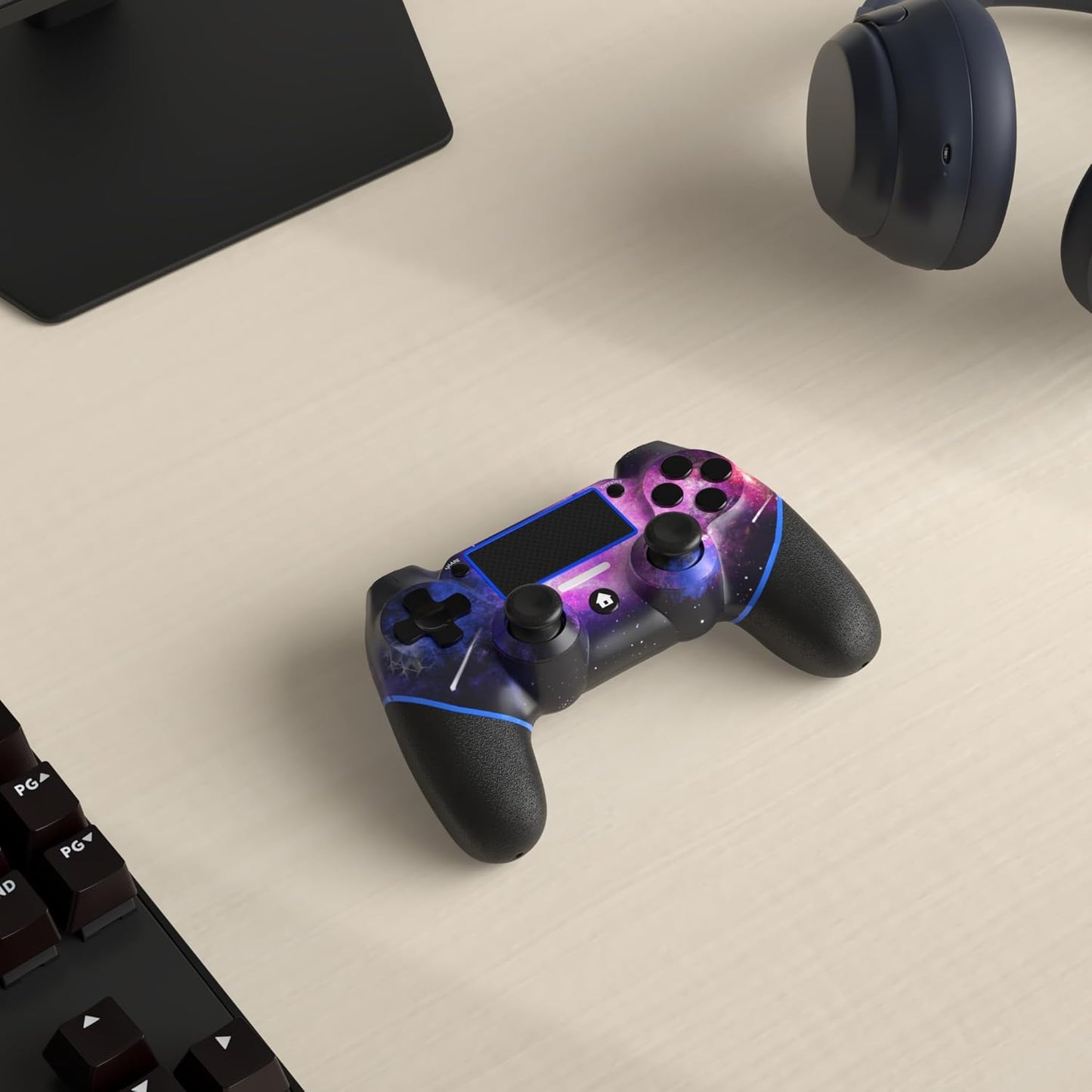 Acegamer Wireless Controller for PS4, Custom Design V2 Gamepad Joystick for PS4 with Non-Slip Grip of Both Sides and 3.5Mm Audio Jack! Thumb Caps Included! (Galaxy)