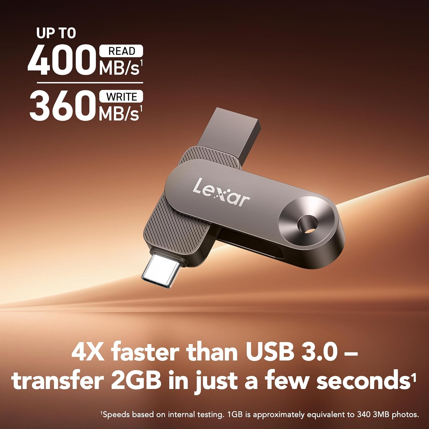 Lexar 256GB Solid State Dual Drive D500 USB 3.2 Gen 1, for USB Type-C/Usb Type-A Devices, up to 400Mb/S Read, Compatible with Iphone 15/16/17 Series, Android, Tablet, PC and Mac (LJDD500256G-BNQNU)