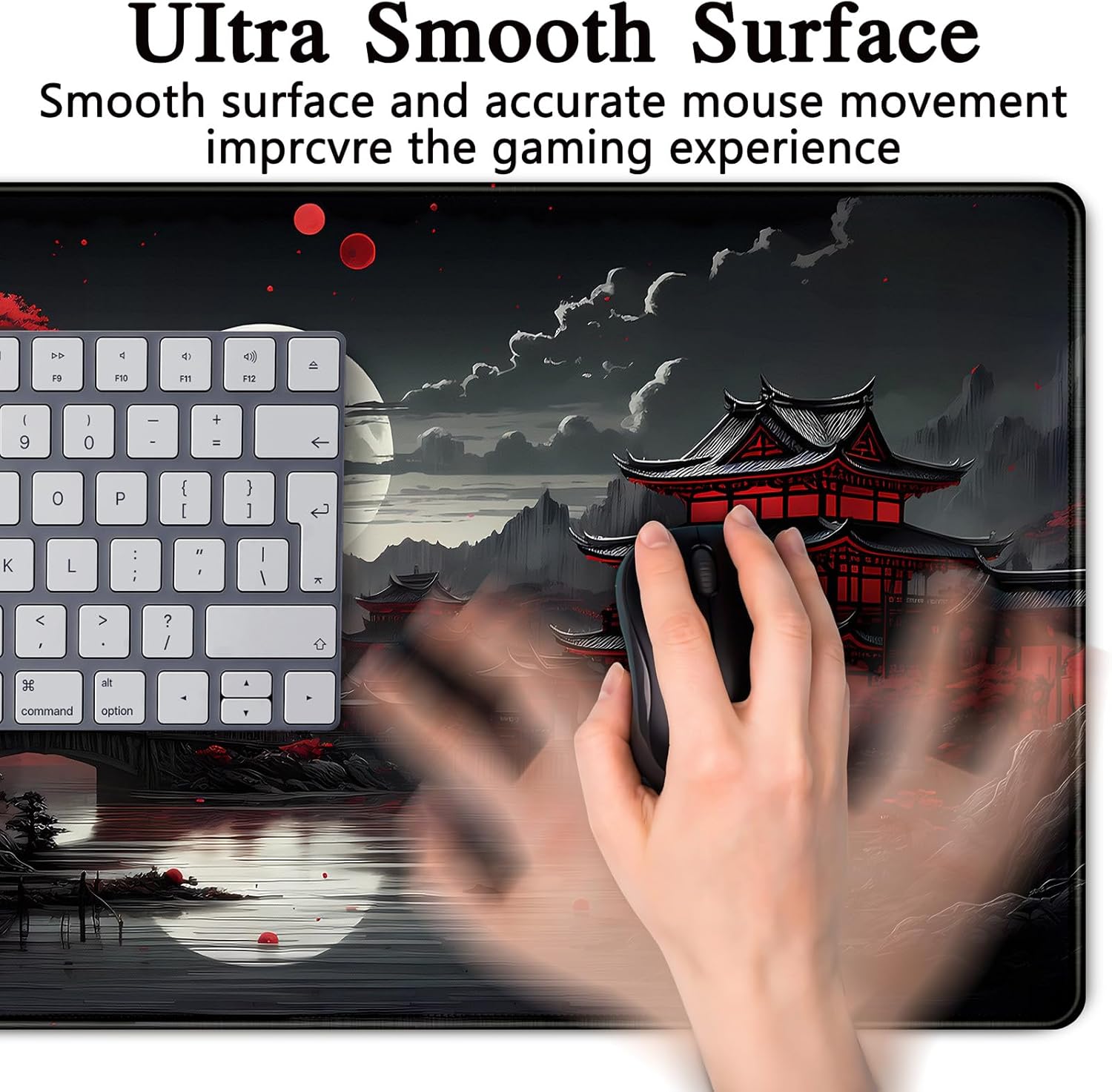 Japanese Desk Mat Riverside Full Moon Desk Pad Black Red Large Mouse Pad Gaming Mousepad Extended XXL Keyboard Pad 31.5 X 15.7 in Laptop Computer Mouse Keyboard Mat for Office Desk Decor