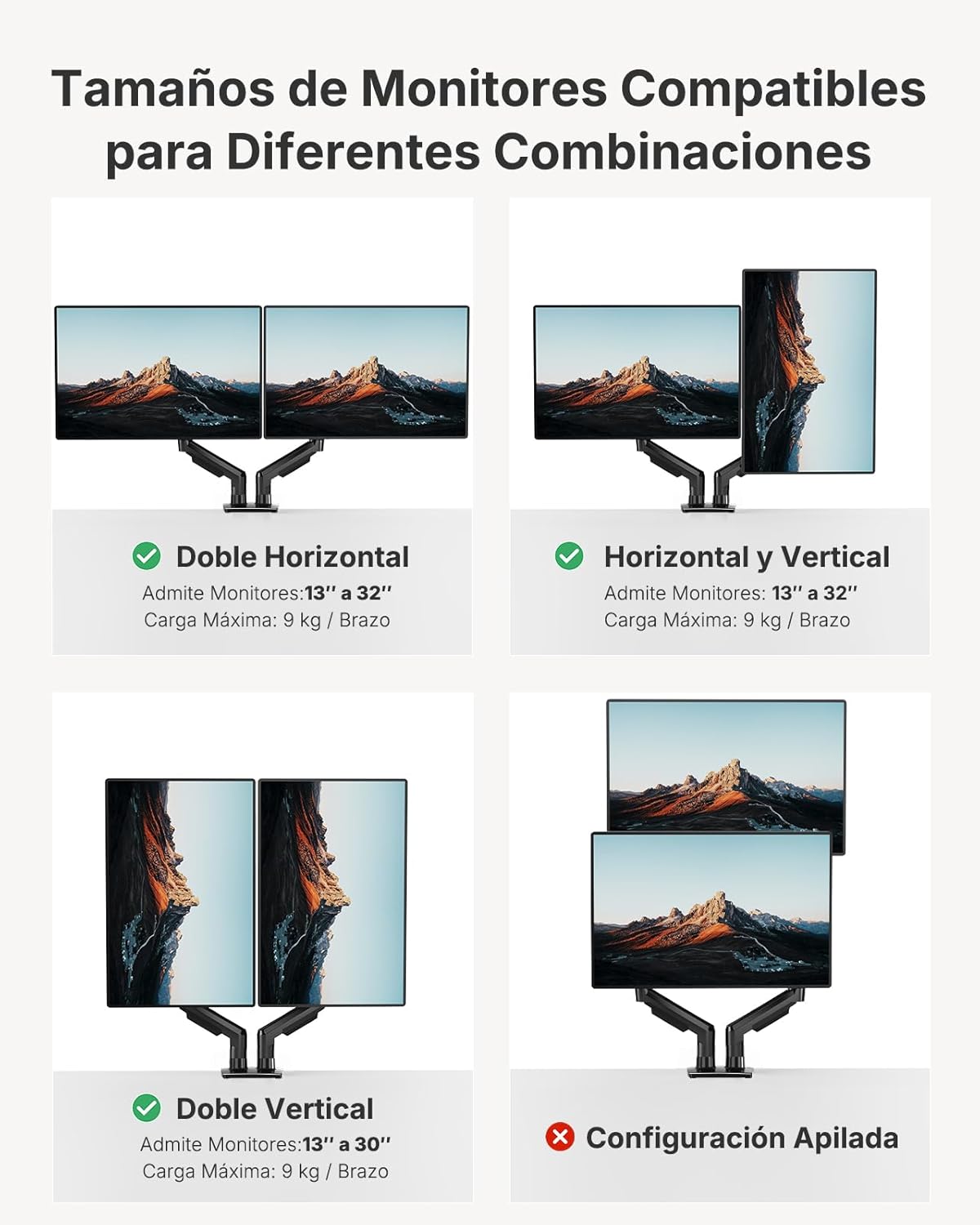 HUANUO Flowlift™ Dual Monitor Stand, Fully Adjustable Gaming Monitor Desk Mount for 13–32″ Computer Screens, Full Motion VESA 75X75/100X100 with C-Clamp & Grommet Base, Each Arm Holds 4.4 to 19.8 Lbs