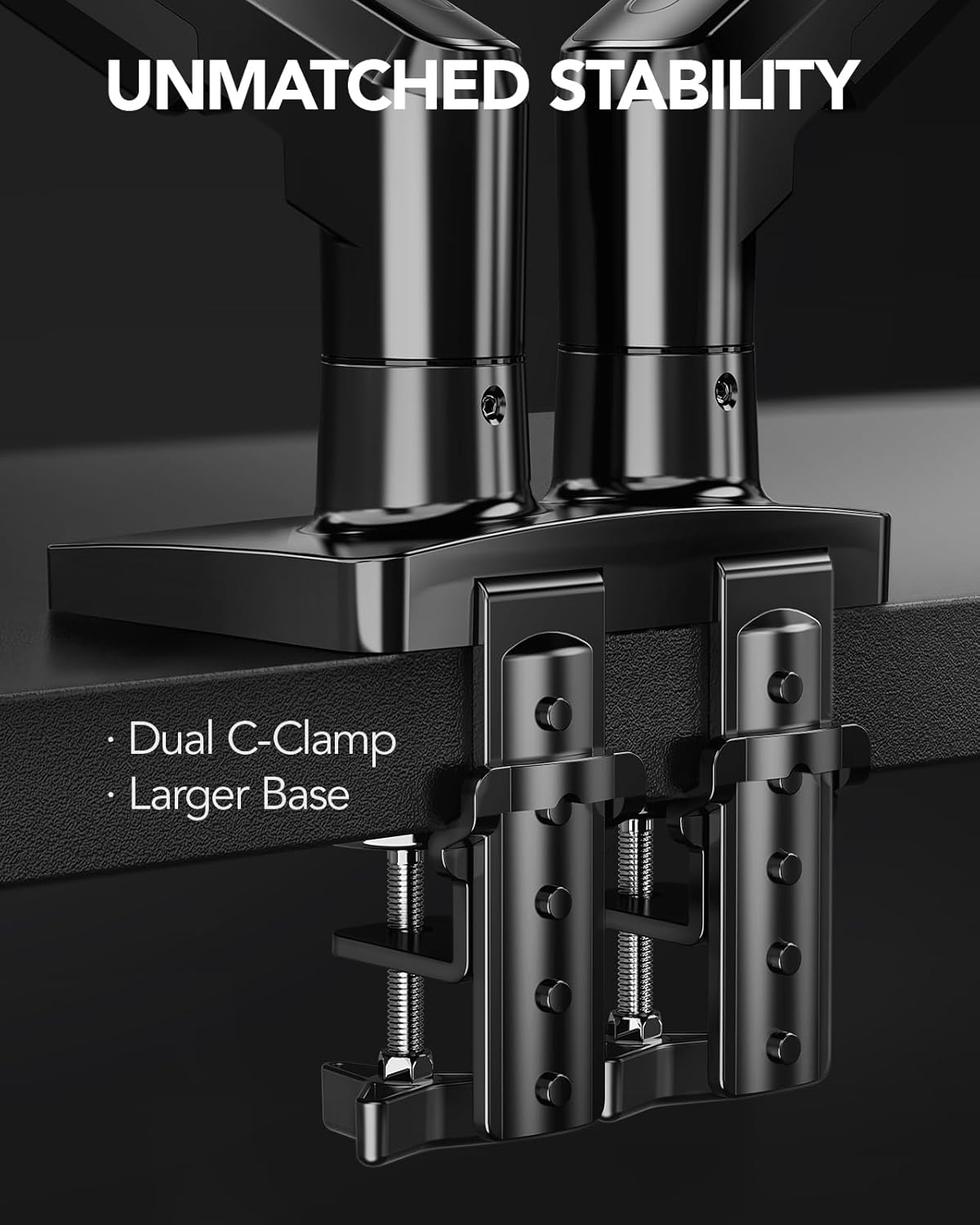 HUANUO Flowlift™ Dual Monitor Stand, Fully Adjustable Gaming Monitor Desk Mount for 13–32″ Computer Screens, Full Motion VESA 75X75/100X100 with C-Clamp & Grommet Base, Each Arm Holds 4.4 to 19.8 Lbs