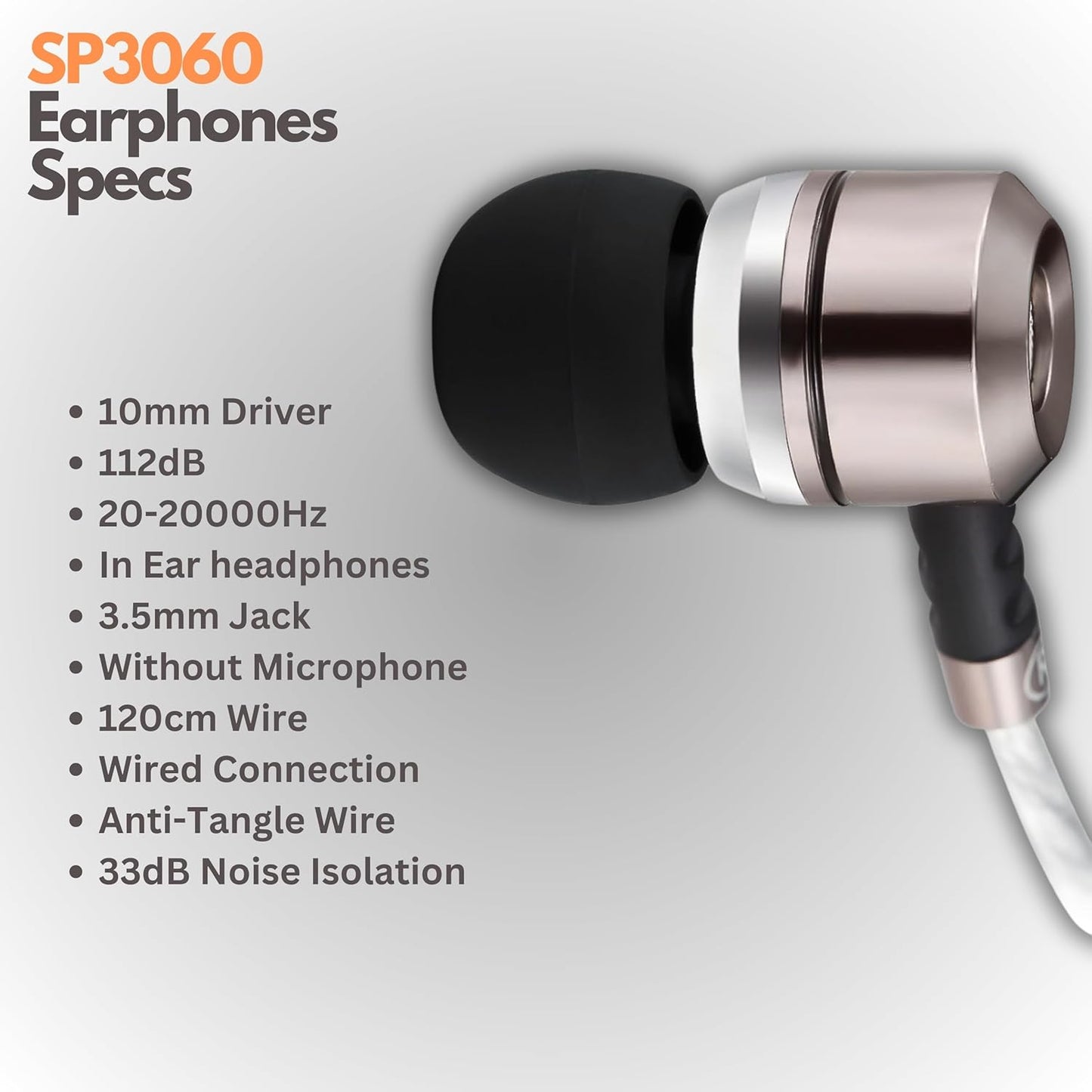Sephia SP3060 Wired Headphones, HD Bass Driven Audio, Lightweight Aluminum Wired in Ear Earbud Headphones, S/M/L Ear Bud Tips, Earphone Case, 3.5Mm Tangle-Free Cord, No Mic