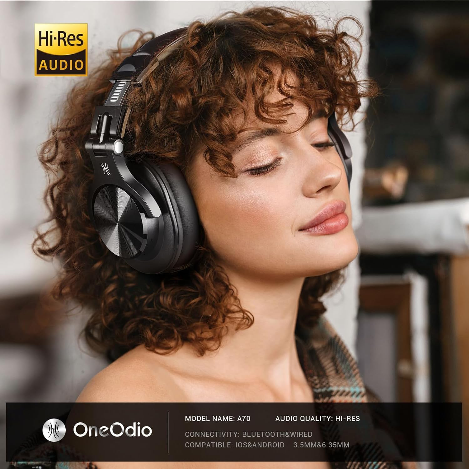 Oneodio A70 Bluetooth over Ear Headphones, Wireless Headphones with 72H Playtime, Hi-Res, Built-In Mic, 3.5Mm/6.35Mm Wired Audio Jack for Studio Monitor & Mixing DJ Guitar AMP, Computer PC Gaming