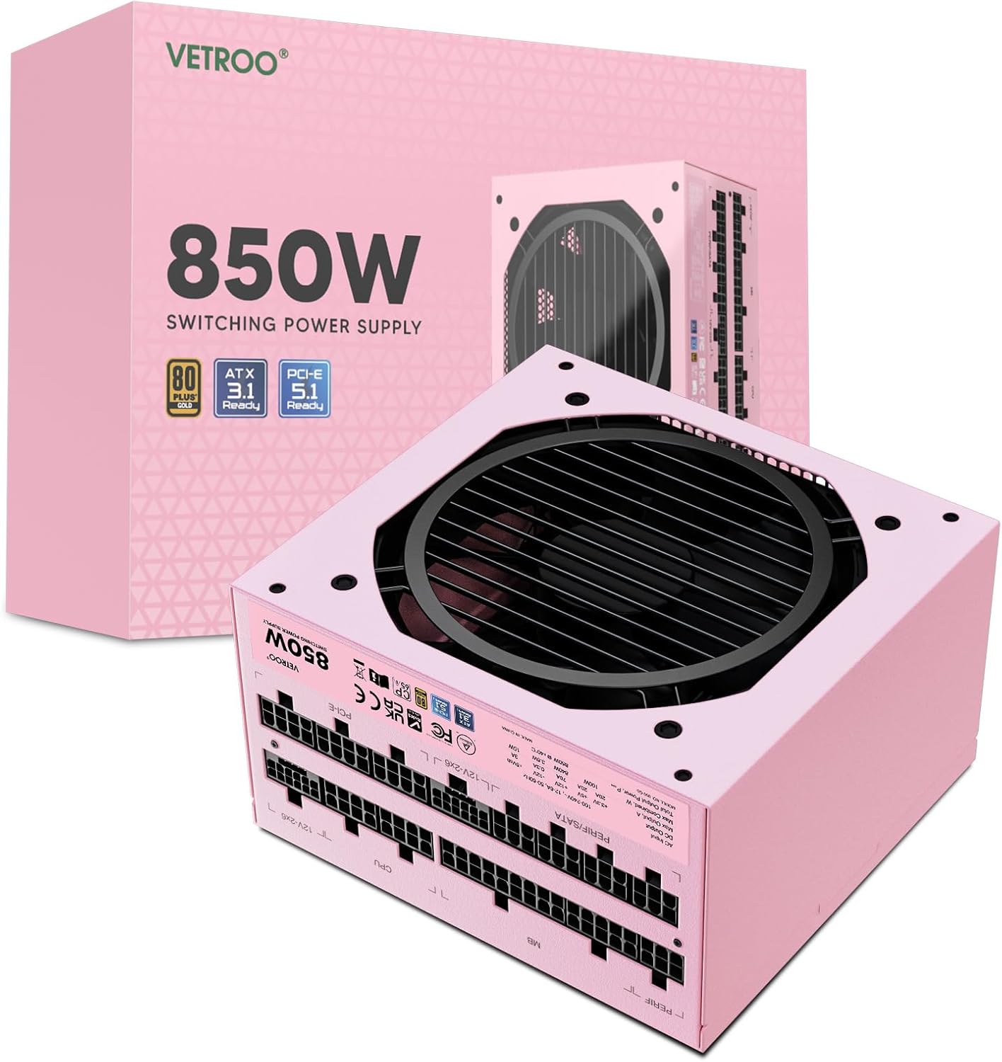 Vetroo 1000W White Power Supply ATX 3.1 Ready Dual Pcie 5.1, 80 plus Gold Full Modular, Eco Mode with 120Mm FDB Fan, Compact Size, 10 Year Warranty for Gaming PC