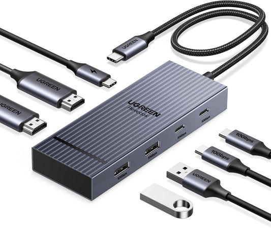 UGREEN 7-In-1 Docking Station Dual Monitor, USB C Hub Dual 4K@60Hz HDMI Display, 10Gbps USB-A/C Data Ports, 100W PD, Aluminum Revodok Pro Laptop Docking Station for HP, Thinkpad, Dell and More Laptop