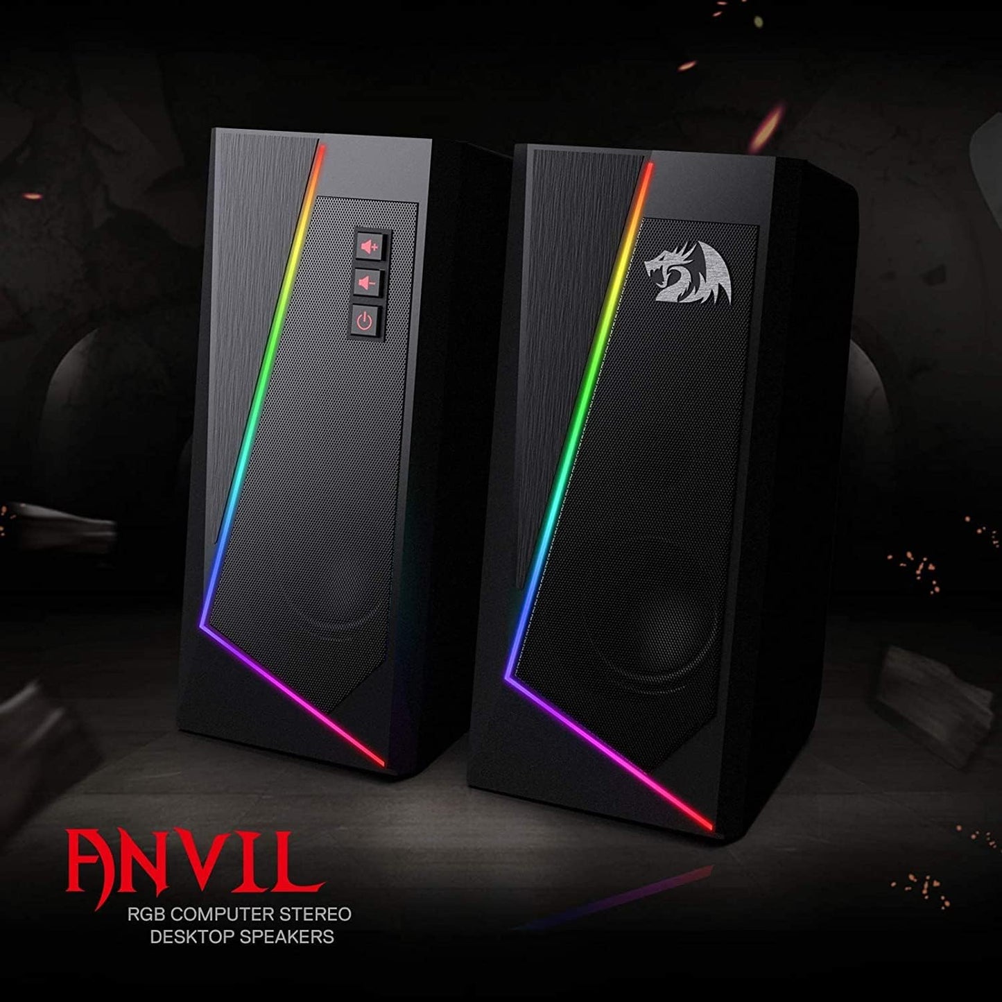Redragon GS520 RGB Desktop Speakers, 2.0 Channel PC Computer Stereo Speaker with 6 Colorful LED Modes, Enhanced Sound and Easy-Access Volume Control, USB Powered W/ 3.5Mm Cable