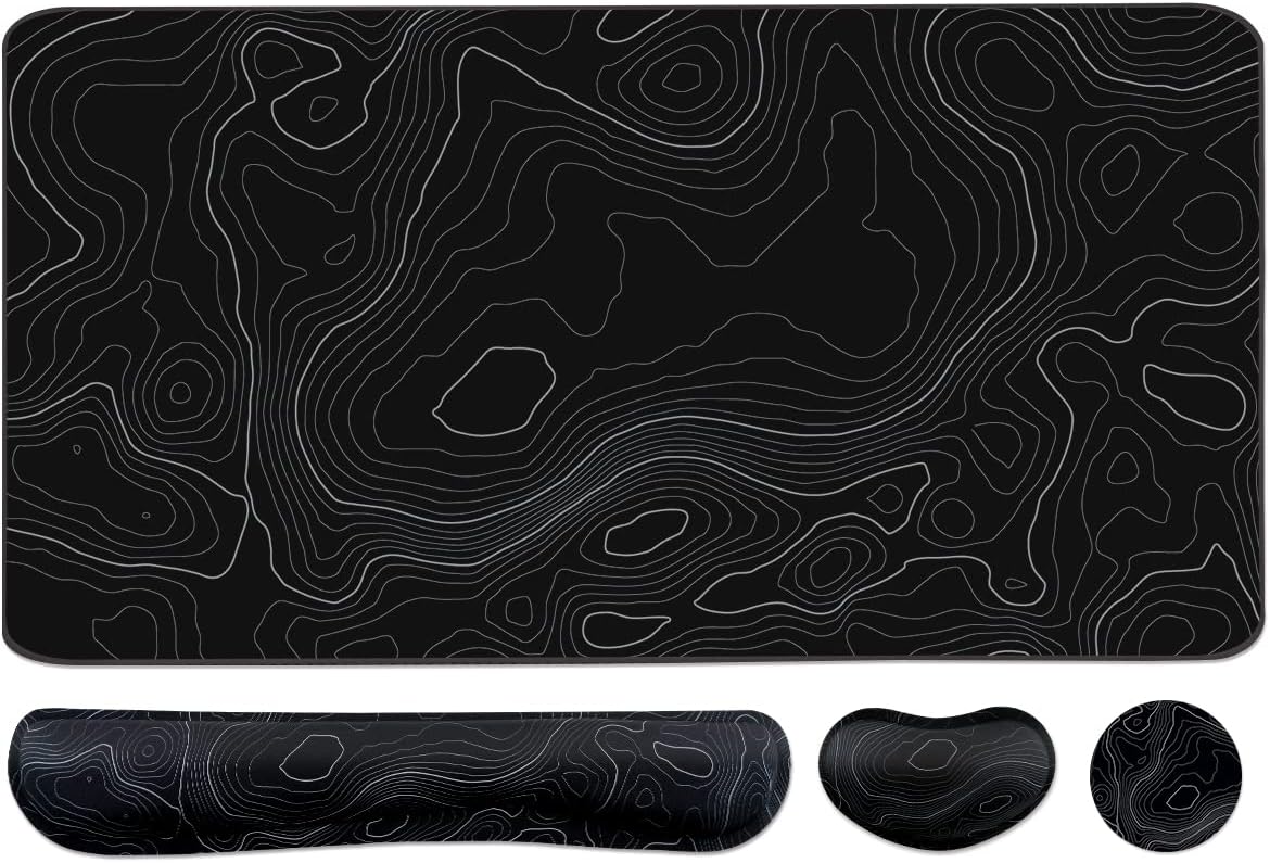 Large Mouse Pad and Keyboard Wrist Rest, Desk Pad for Keyboard and Mouse, 4-In-1 Large Gaming Mouse Pad with Wrist Support, Desk Mat for Home Office Study Game-Galaxy Fluid