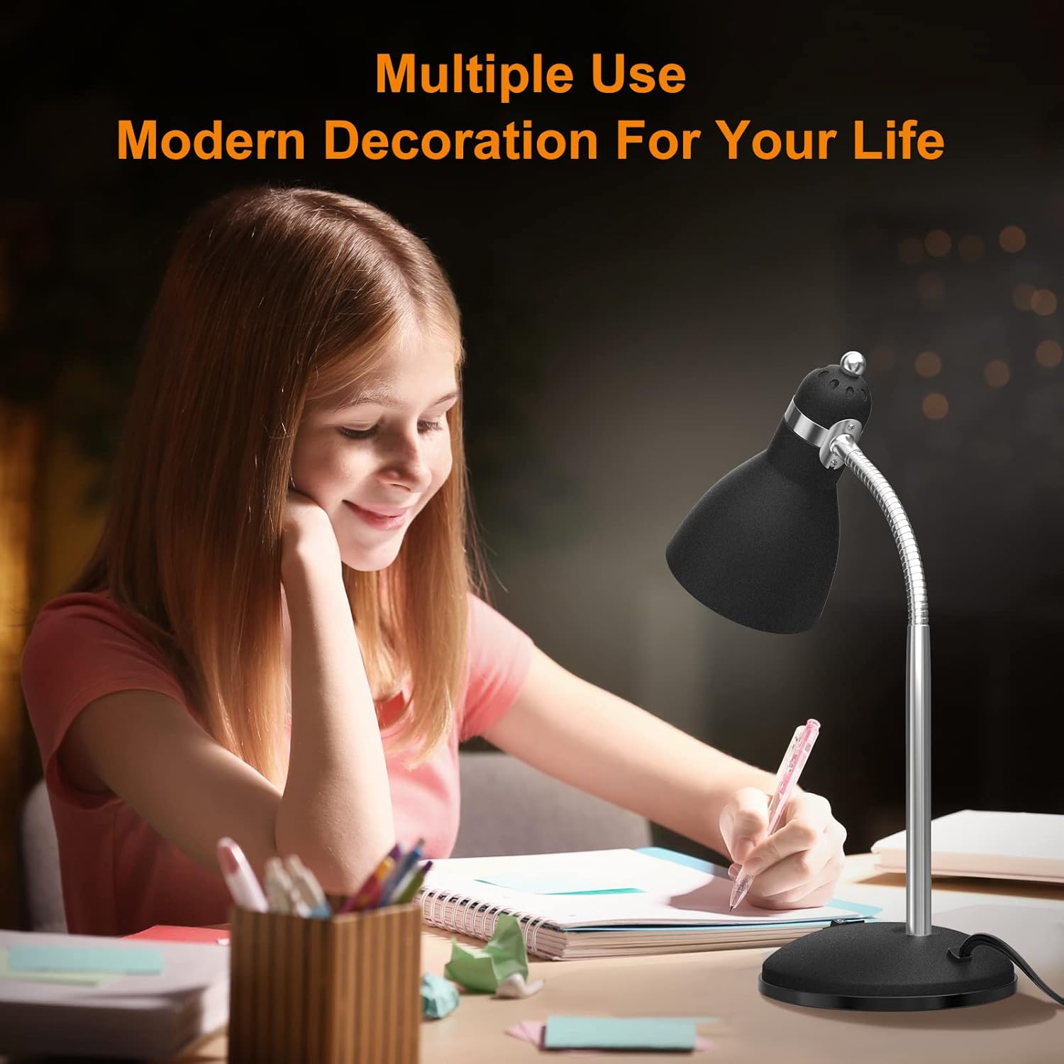LEPOWER Metal Desk Lamp, Eye-Caring Table Lamp, Study Lamps with Flexible Goose Neck for Bedroom, Home Office (Matte Black)