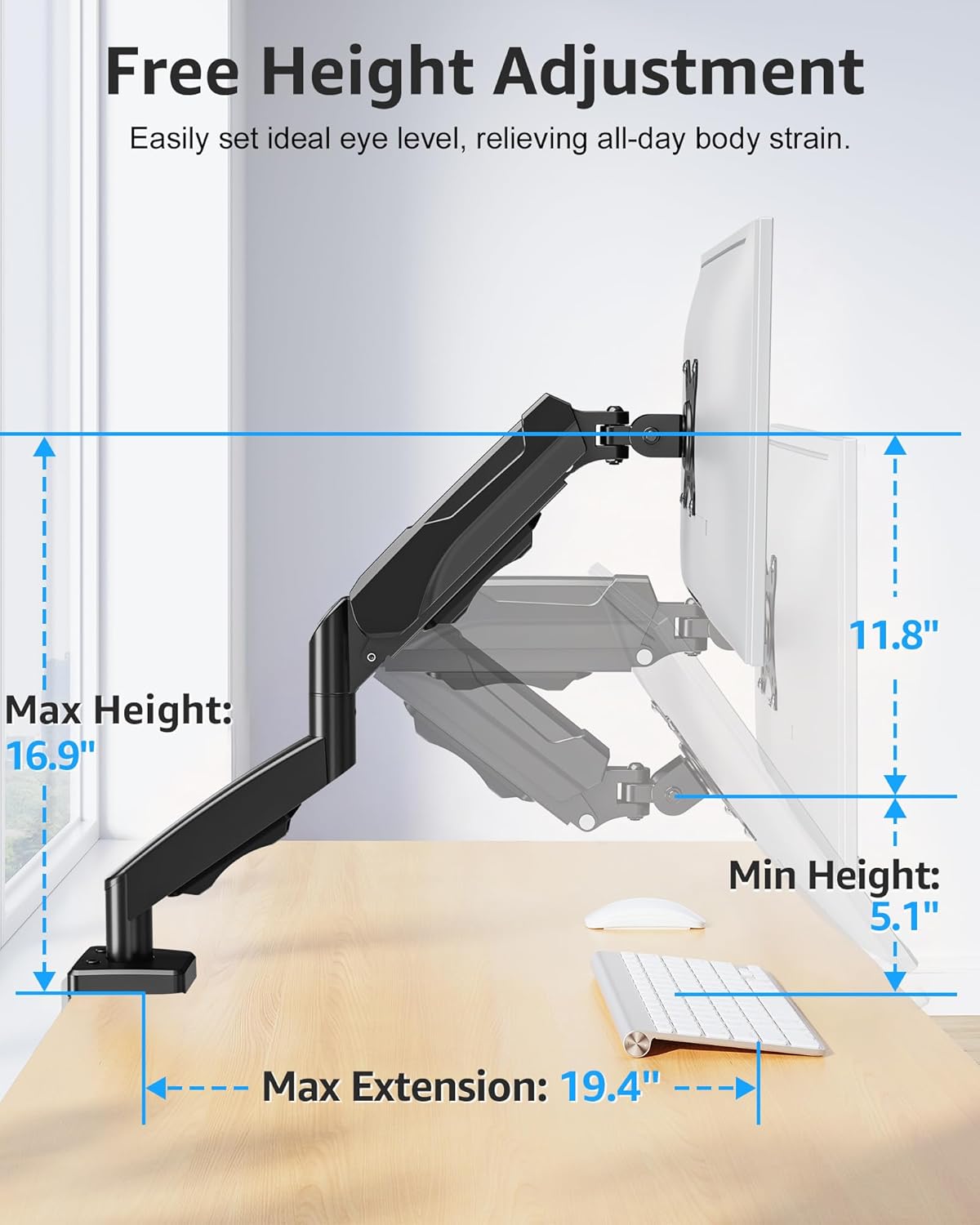 MOUNTUP Single Monitor Desk Mount Holds Screen up to 32 Inch, Height Adjustable Monitor Arm, Full Motion Computer Monitors Stand with Clamp/Grommet Base, VESA Mounts Fit 4.4-17.6Lbs Computer, Black