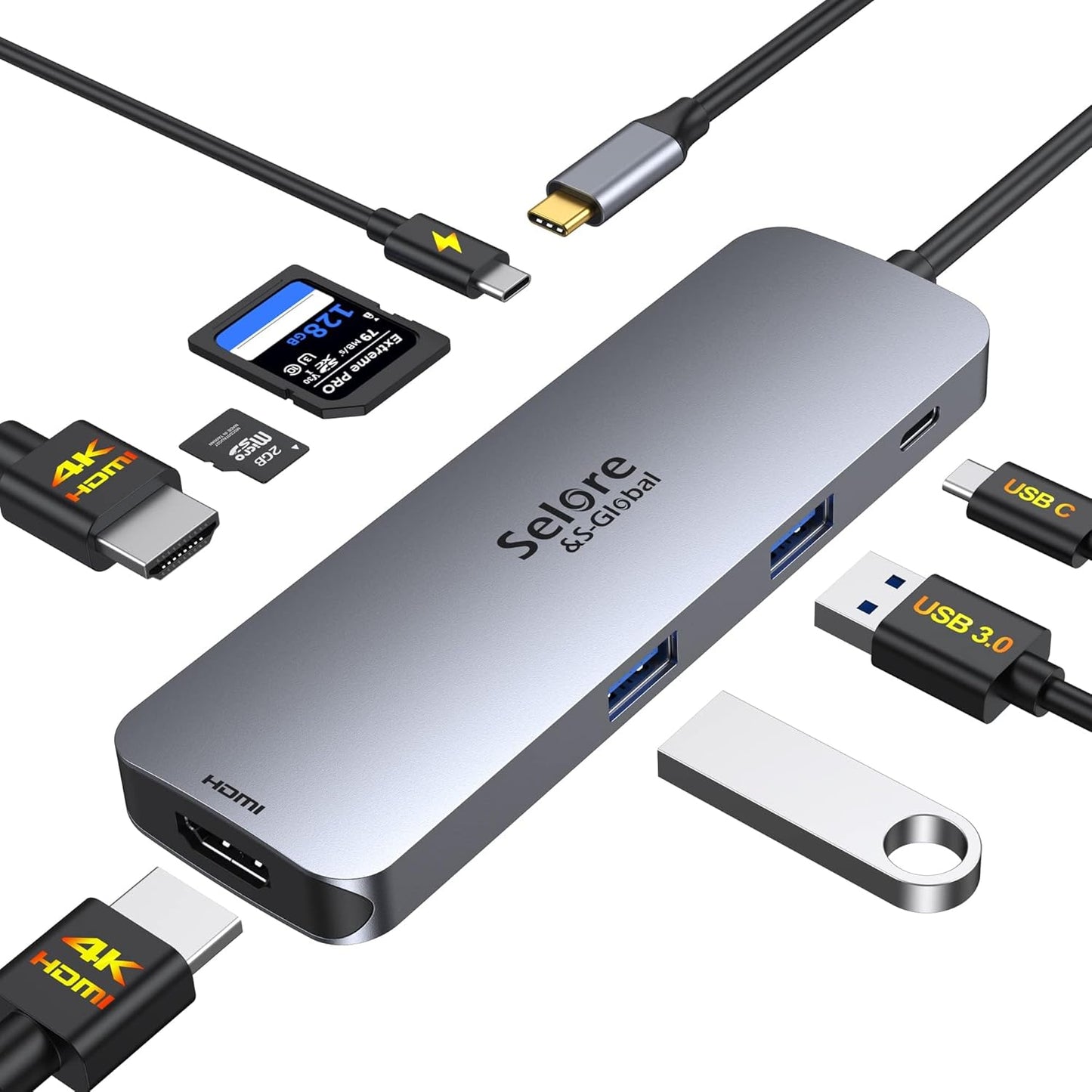 USB C Docking Station Dual HDMI Monitor, USB C to Dual HDMI Adapter with 2HDMI Ports, PD Charging, Sd/Microsd, USB A&C 3.0 Ports, Laptop Docking Station for Dell Xps/Hp/Lenovo/Surface/Yoga Etc