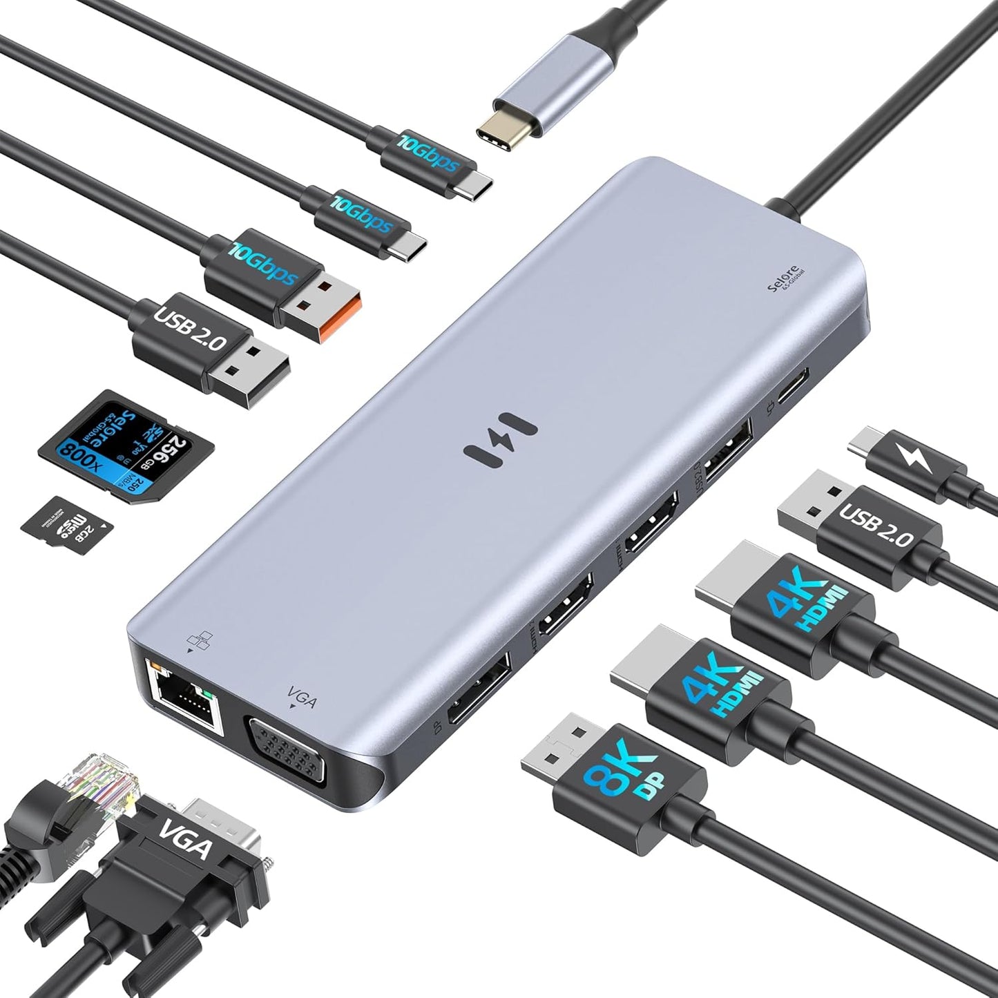 USB C Docking Station Dual Monitor, Selore Docking Station 3 Monitors Triple 4K Display with 2 HDMI, Displayport, 1Gbps Ethernet, 100W PD Charging, USB 3.0 Ports Adapter for Dell, HP, Lenovo,Etc