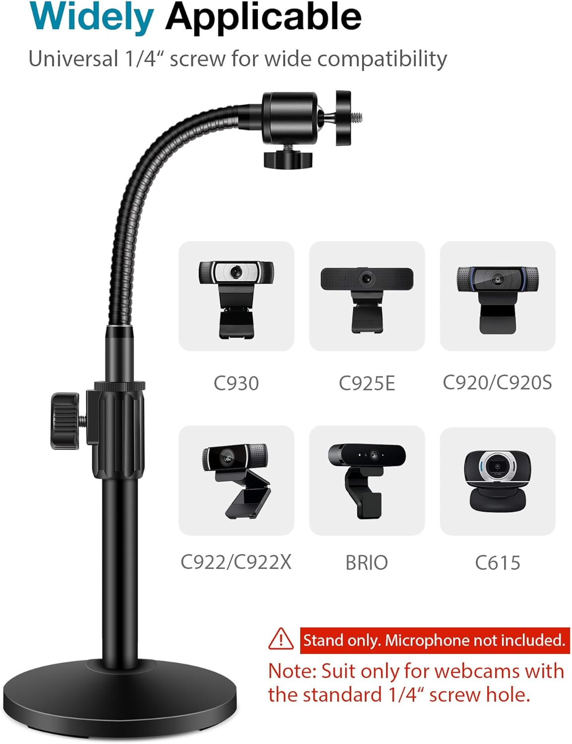 Innogear Webcam Stand for Desk, Camera Stand Mount Gooseneck Arm for Logitech Webcam C922 C930E C920S C920 C615 C960 C920X BRIO 4K Nexigo N60, Phone Mount, Right Light, Gopro with 1/4" Thread