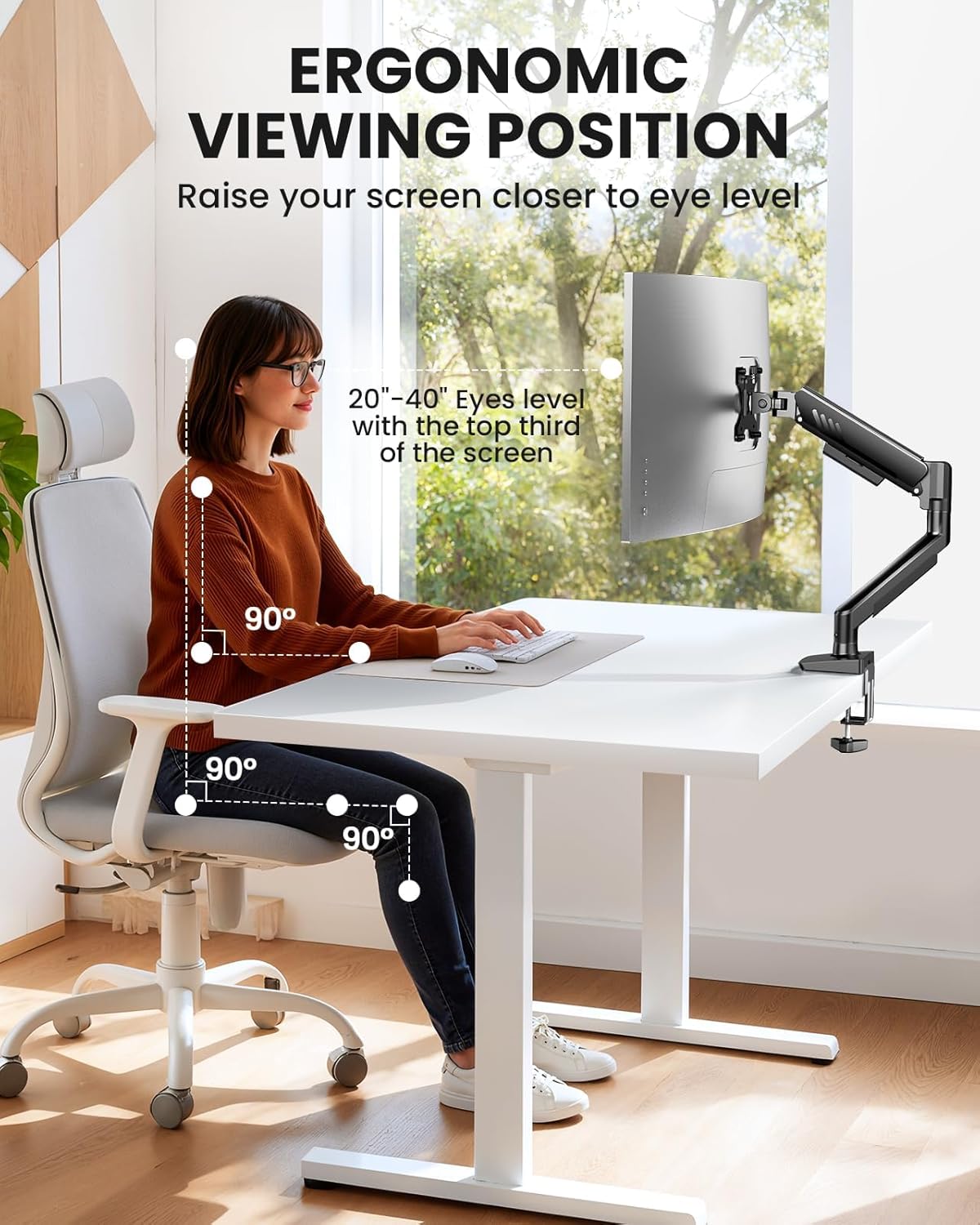 Ergear Single Monitor Arm, Fully Adjustable Monitor Mount for 13–34 Inch Screens, Fast Install Computer Monitor Stand with Tool-Free VESA Mount, Cable Management, Holds 19.8 Lbs, Max VESA 100X100Mm