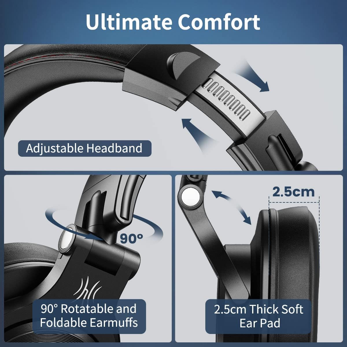 Oneodio A71 Hi-Res Studio Recording Headphones - Wired over Ear Headphones with Shareport, Monitoring Mixing Foldable Headset with Stereo Sound, 3.5/6.35MM Jack for PC Computer DJ Guitar-Black