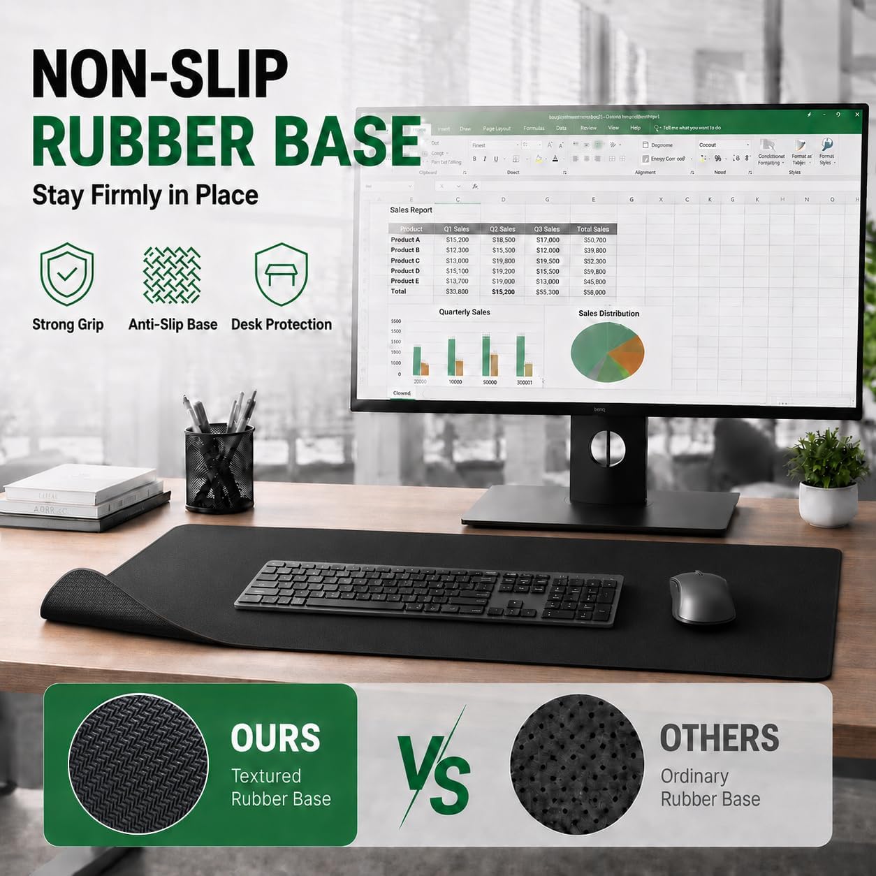 KTRIO Large Gaming Mouse Pad Desk Mat for Gamer, 31.5" X 11.8", Black | Superior Micro-Weave Cloth for Precise Control, Non-Slip Rubber Base, Durable Stitched Edges, Water-Resistant Coating
