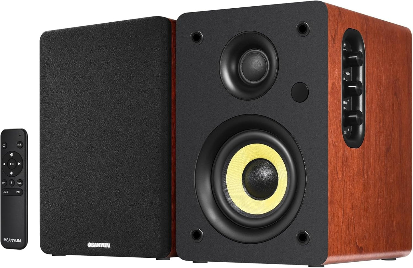 Sanyun SW208 3" Active Bluetooth 5.0 Bookshelf Speakers – 60W Carbon Fiber Speaker Unit - Built-In 24Bit DAC - Dynamic 3D Surround Sound – 2.0 Computer PC Monitor Gaming Speakers (Pair, Black)