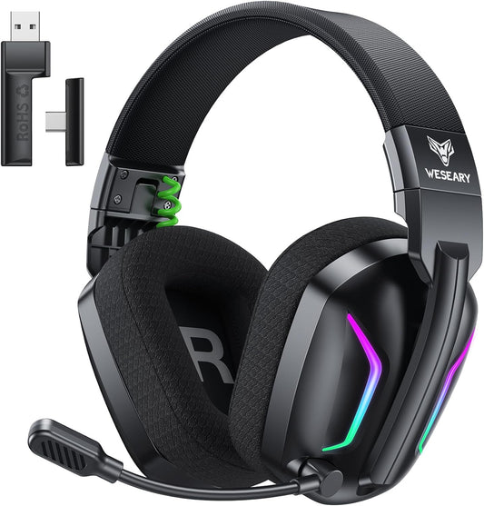 WESEARY Wireless Gaming Headset for PS5, PS4, PC, Switch & Mac, 20Ms Ultra-Low Latency, 2.4Ghz USB & Bluetooth 5.4 Gaming Headphones with Mic, 50H Battery Life, 3D Spatial Audio, Dynamic Lighting