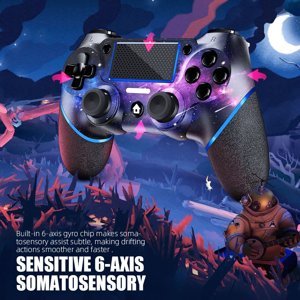 Acegamer Wireless Controller for PS4, Custom Design V2 Gamepad Joystick for PS4 with Non-Slip Grip of Both Sides and 3.5Mm Audio Jack! Thumb Caps Included! (Galaxy)