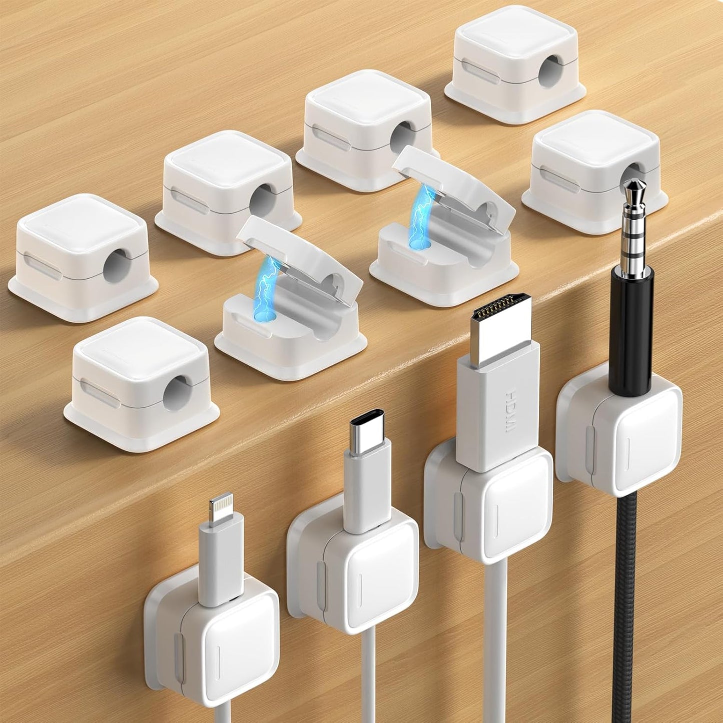 8 Pack Cord Organizer Holder,Costop Strong Adhesive under Desk Cable Management,Magnetic Cable Clips,Wire Holder Keeper Organizer Neatly for Home,Office,Car,Desk,Nightstand,Desktop