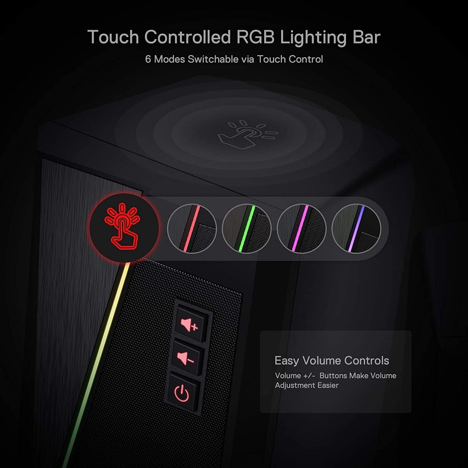 Redragon GS520 RGB Desktop Speakers, 2.0 Channel PC Computer Stereo Speaker with 6 Colorful LED Modes, Enhanced Sound and Easy-Access Volume Control, USB Powered W/ 3.5Mm Cable