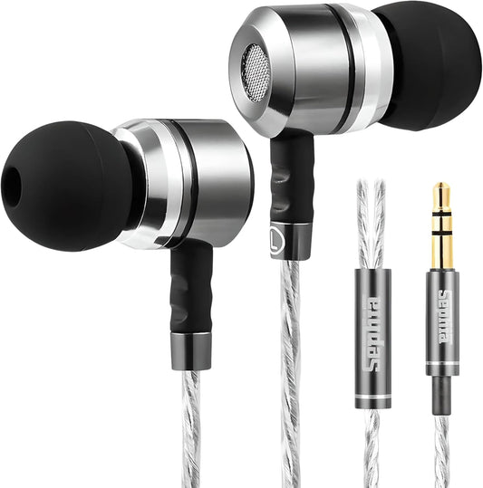 Sephia SP3060 Wired Headphones, HD Bass Driven Audio, Lightweight Aluminum Wired in Ear Earbud Headphones, S/M/L Ear Bud Tips, Earphone Case, 3.5Mm Tangle-Free Cord, No Mic
